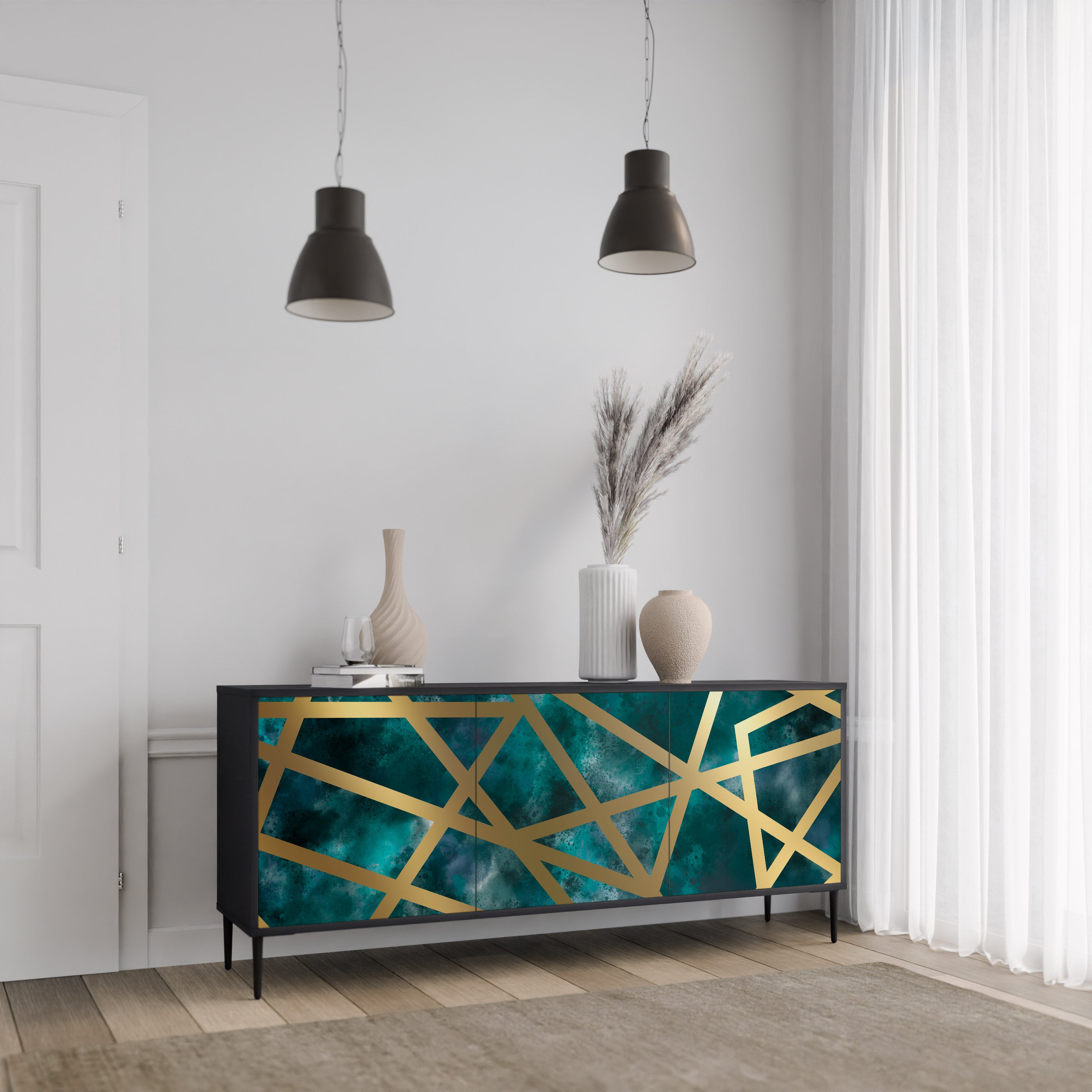 THE LABYRINTH OF GOLD 3-Door Sideboard in Black Finish