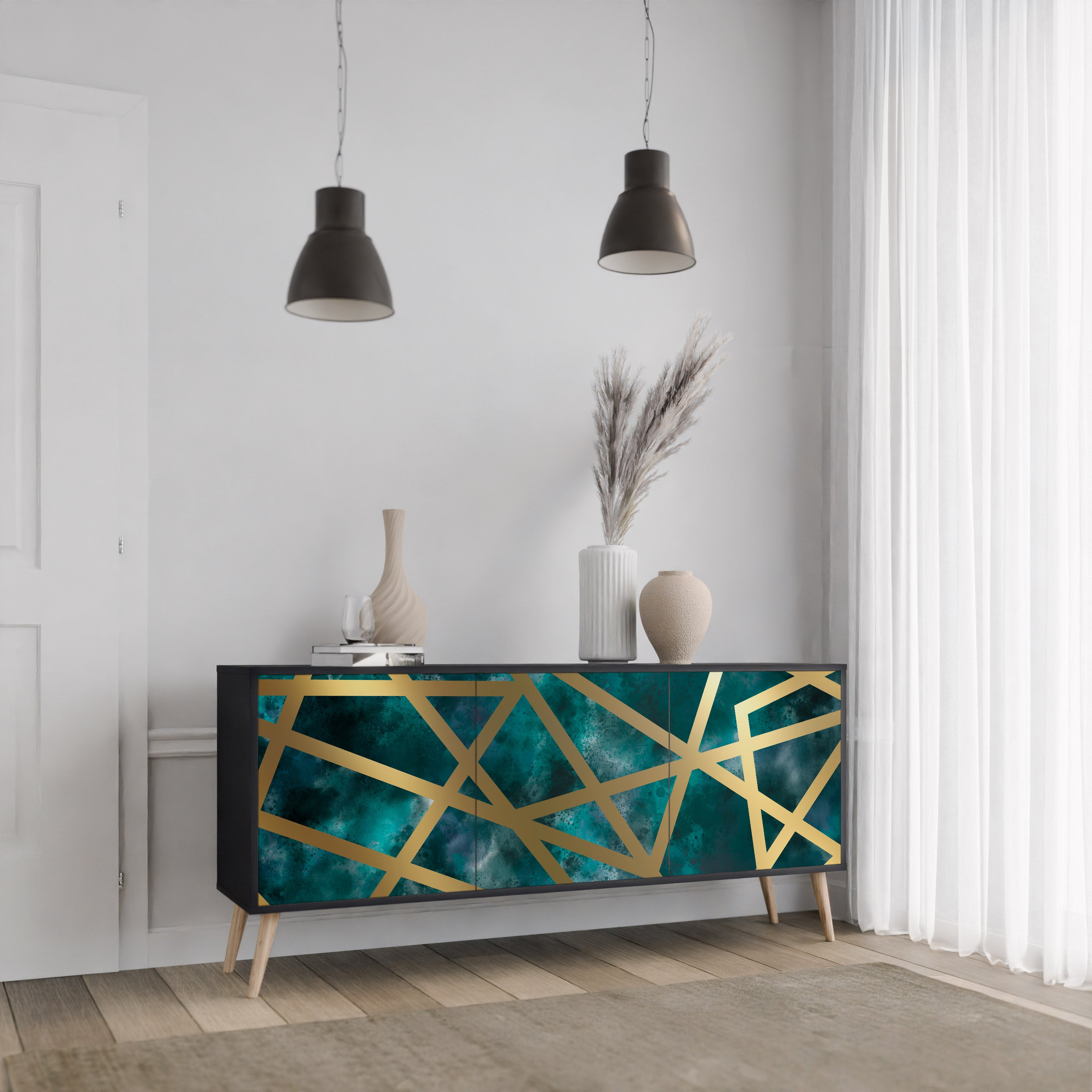 THE LABYRINTH OF GOLD 3-Door Sideboard in Black Finish