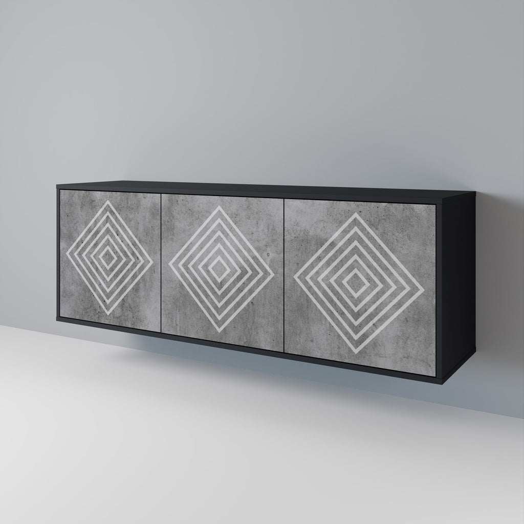 POLYGONAL ARTISTRY 3-Door Sideboard in Black Finish