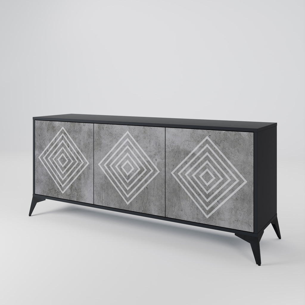 POLYGONAL ARTISTRY 3-Door Sideboard in Black Finish