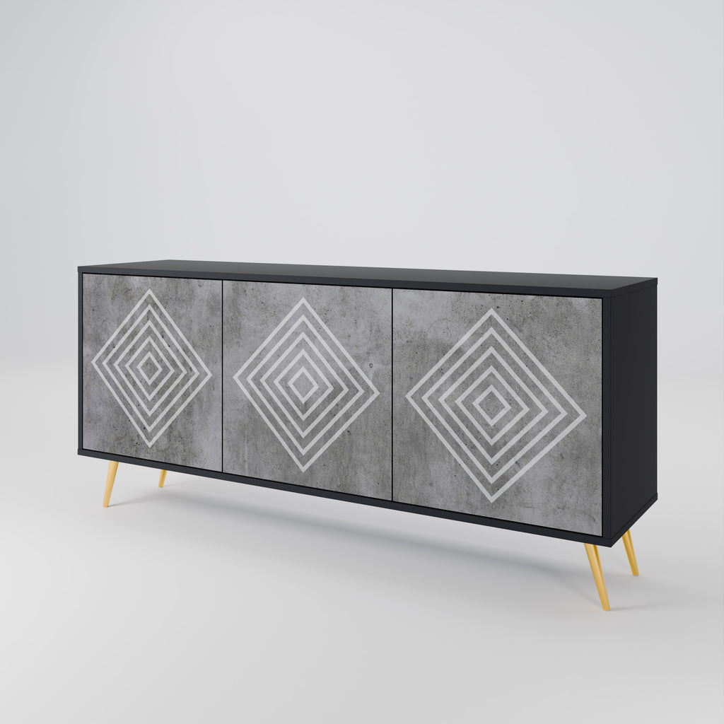 POLYGONAL ARTISTRY 3-Door Sideboard in Black Finish