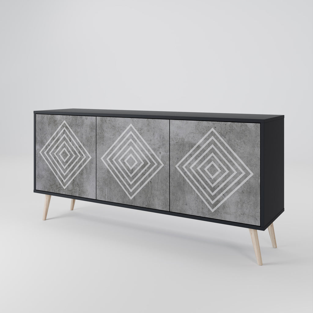POLYGONAL ARTISTRY 3-Door Sideboard in Black Finish