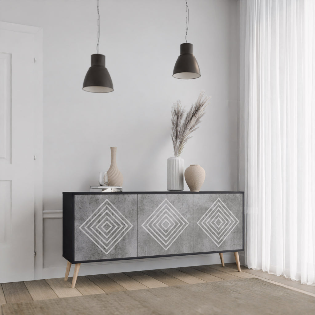POLYGONAL ARTISTRY 3-Door Sideboard in Black Finish