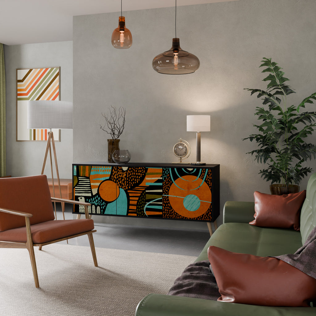 GEODE GLIMMER 3-Door Sideboard in Black Finish