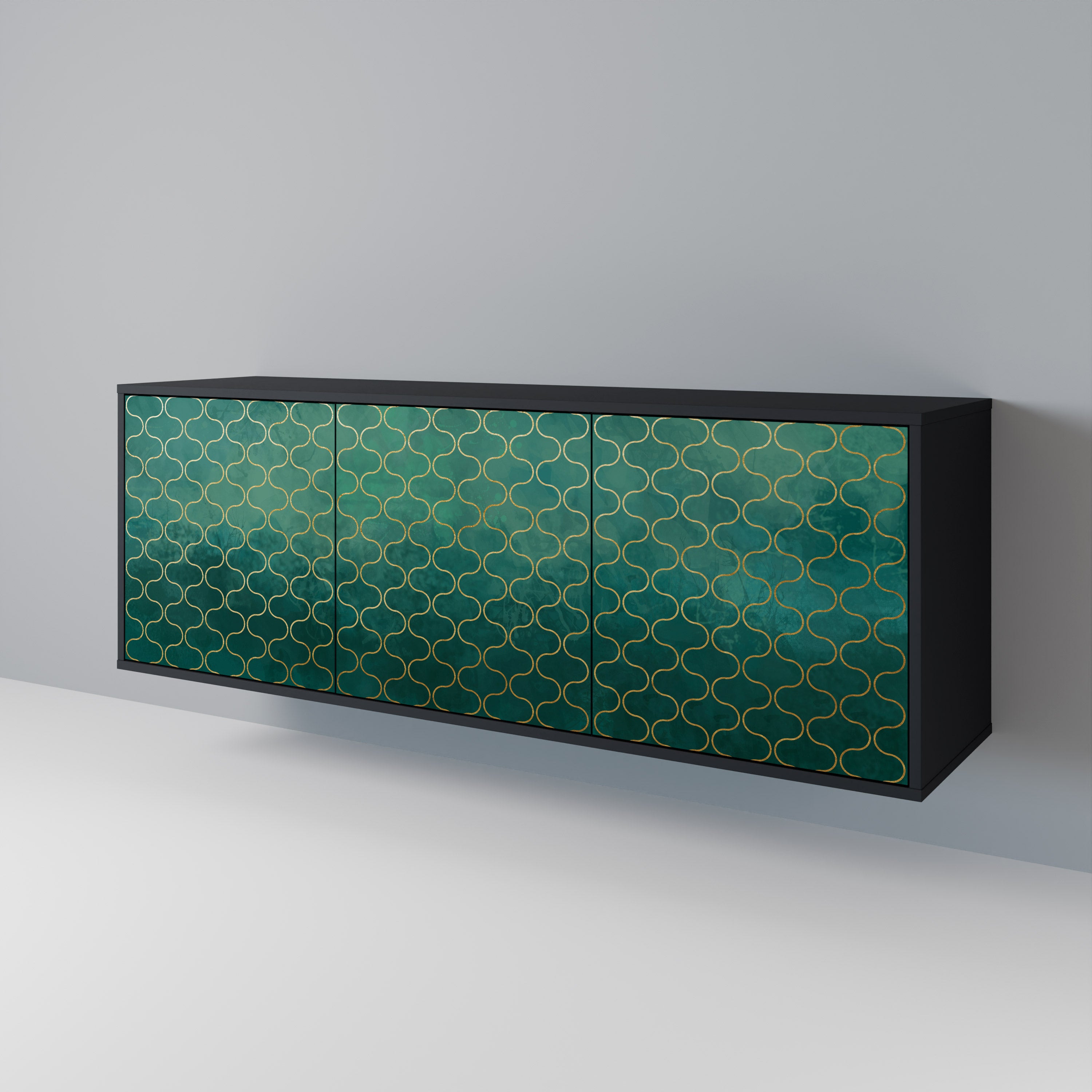 TESSELATED GREENERY 3-Door Sideboard in Black Finish