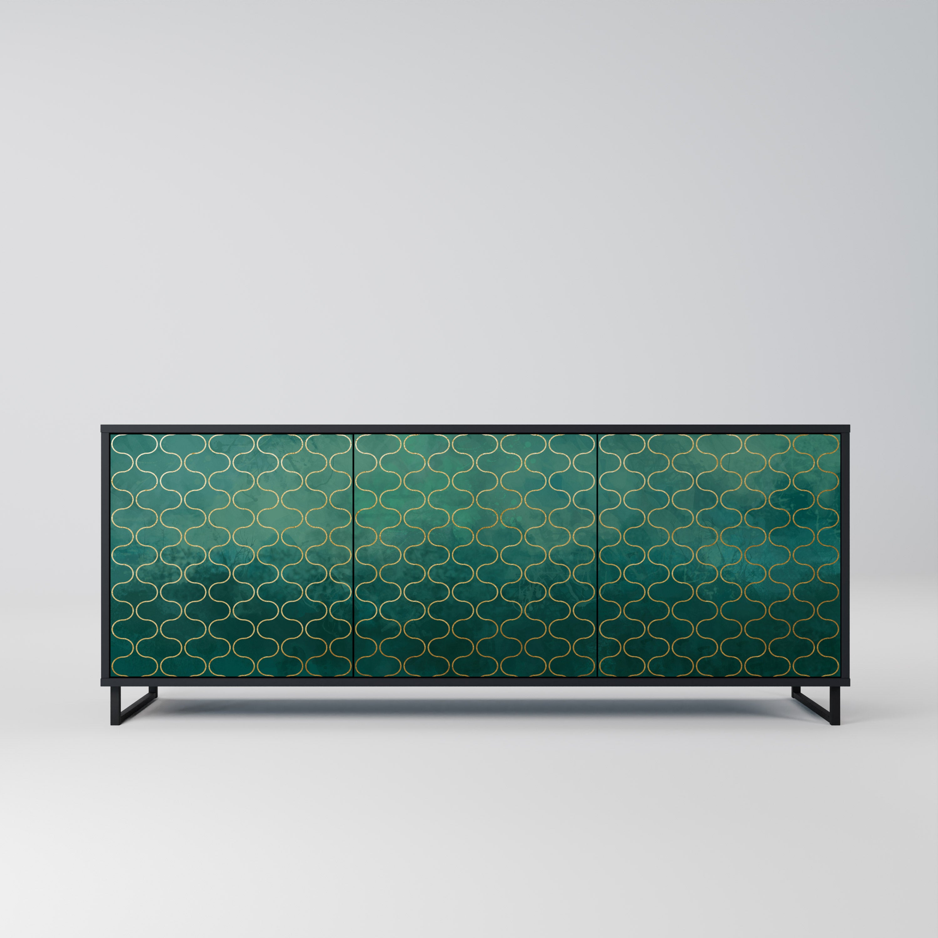 TESSELATED GREENERY 3-Door Sideboard in Black Finish