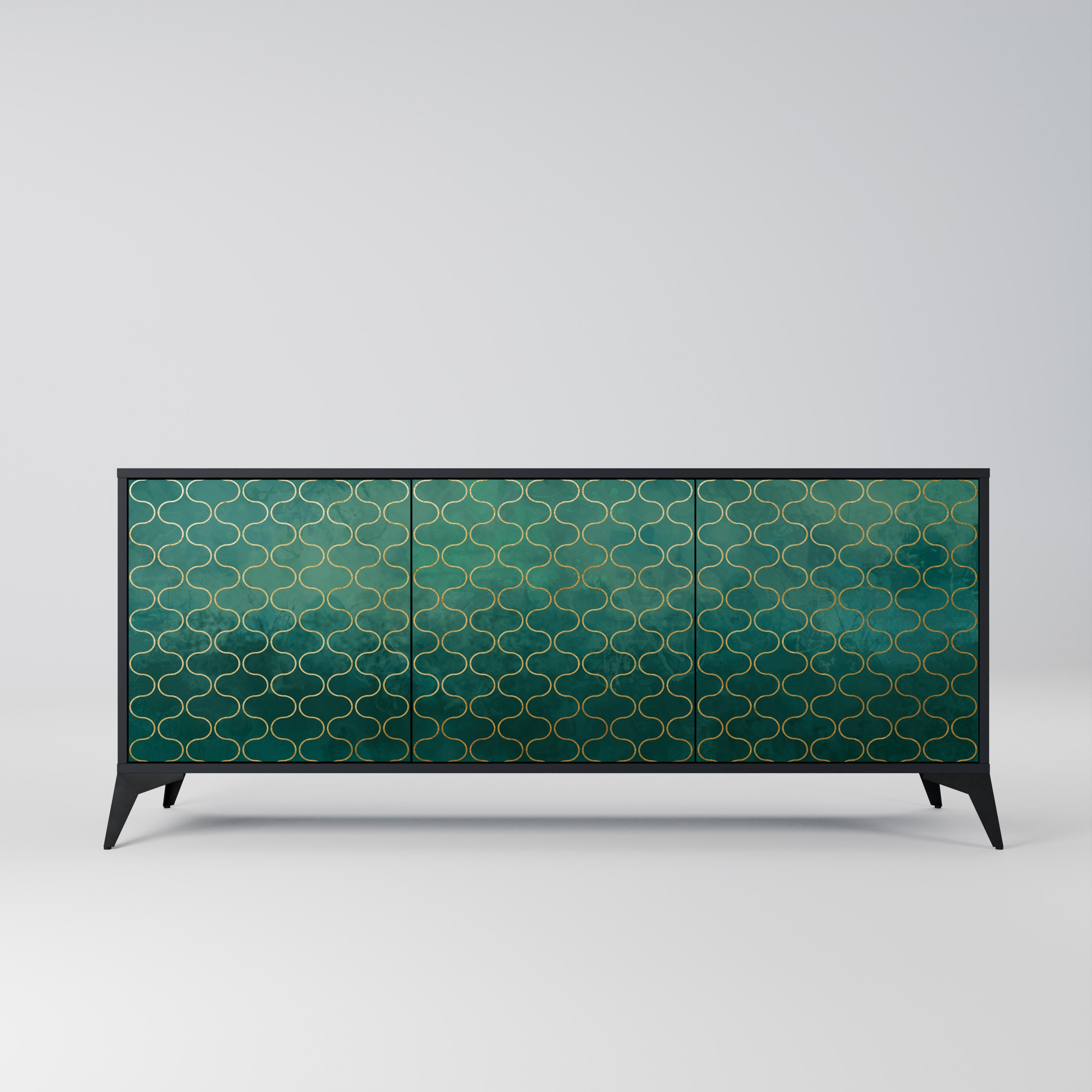 TESSELATED GREENERY 3-Door Sideboard in Black Finish