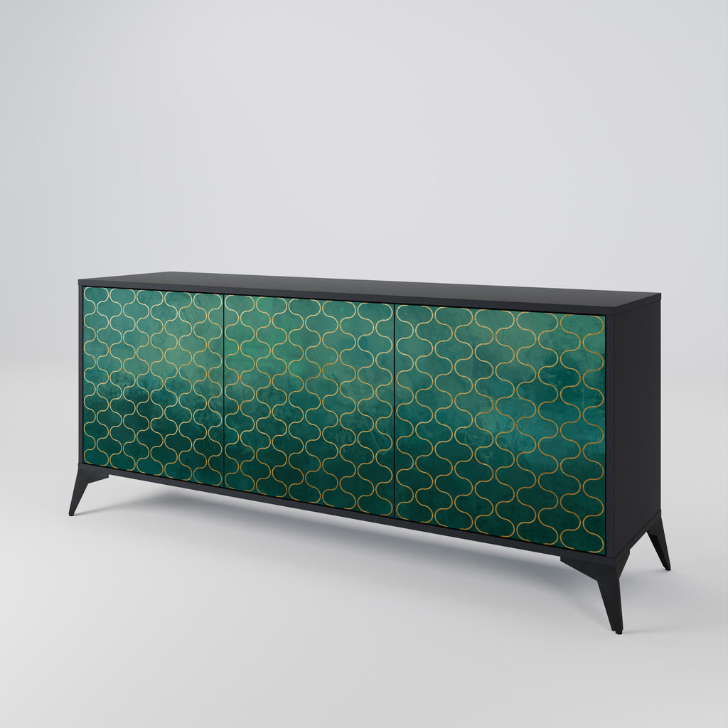 TESSELATED GREENERY 3-Door Sideboard in Black Finish