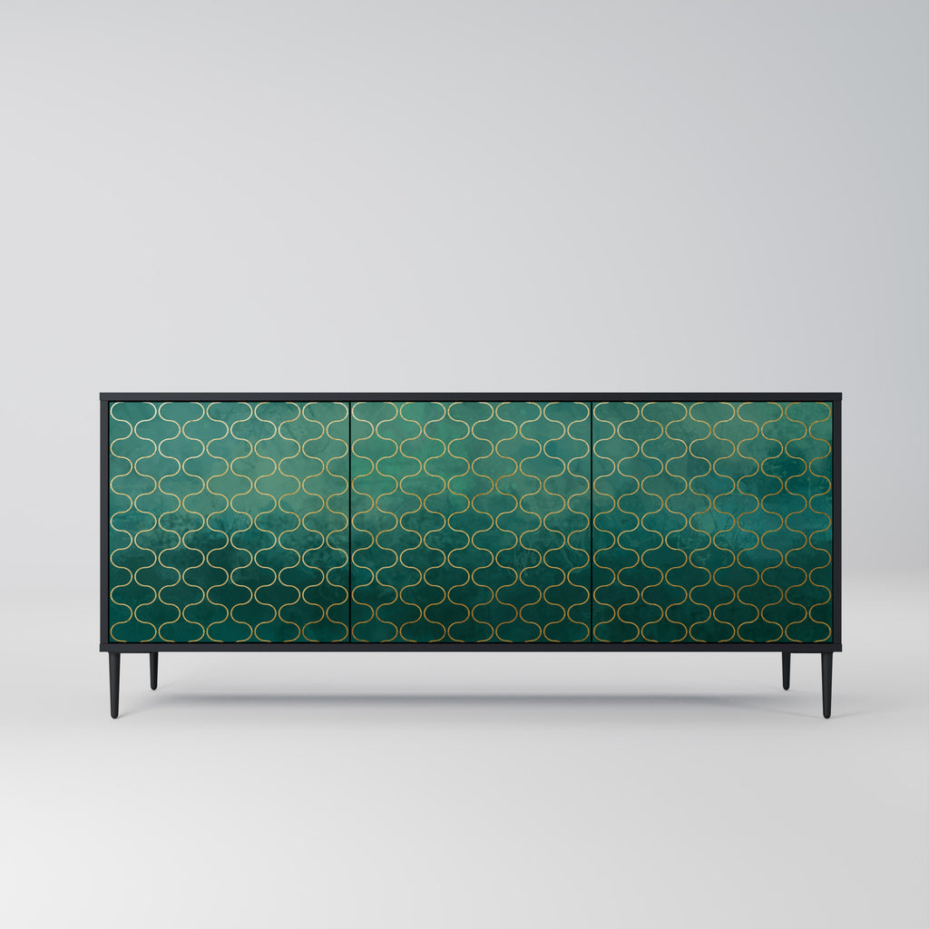 TESSELATED GREENERY 3-Door Sideboard in Black Finish