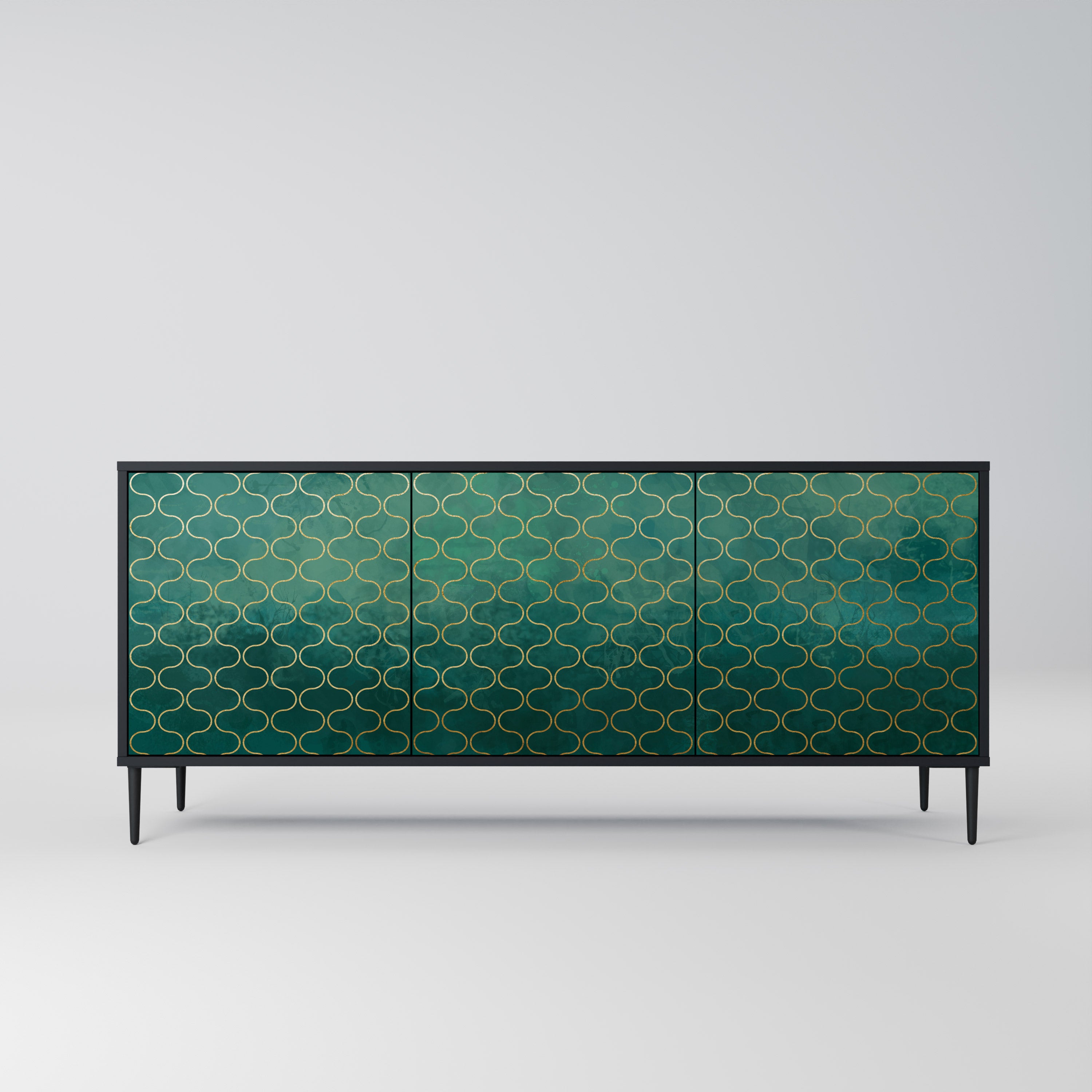 TESSELATED GREENERY 3-Door Sideboard in Black Finish