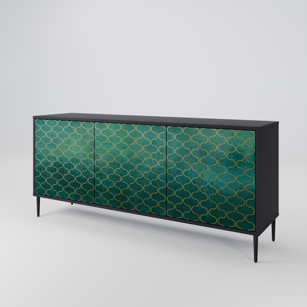 TESSELATED GREENERY 3-Door Sideboard in Black Finish