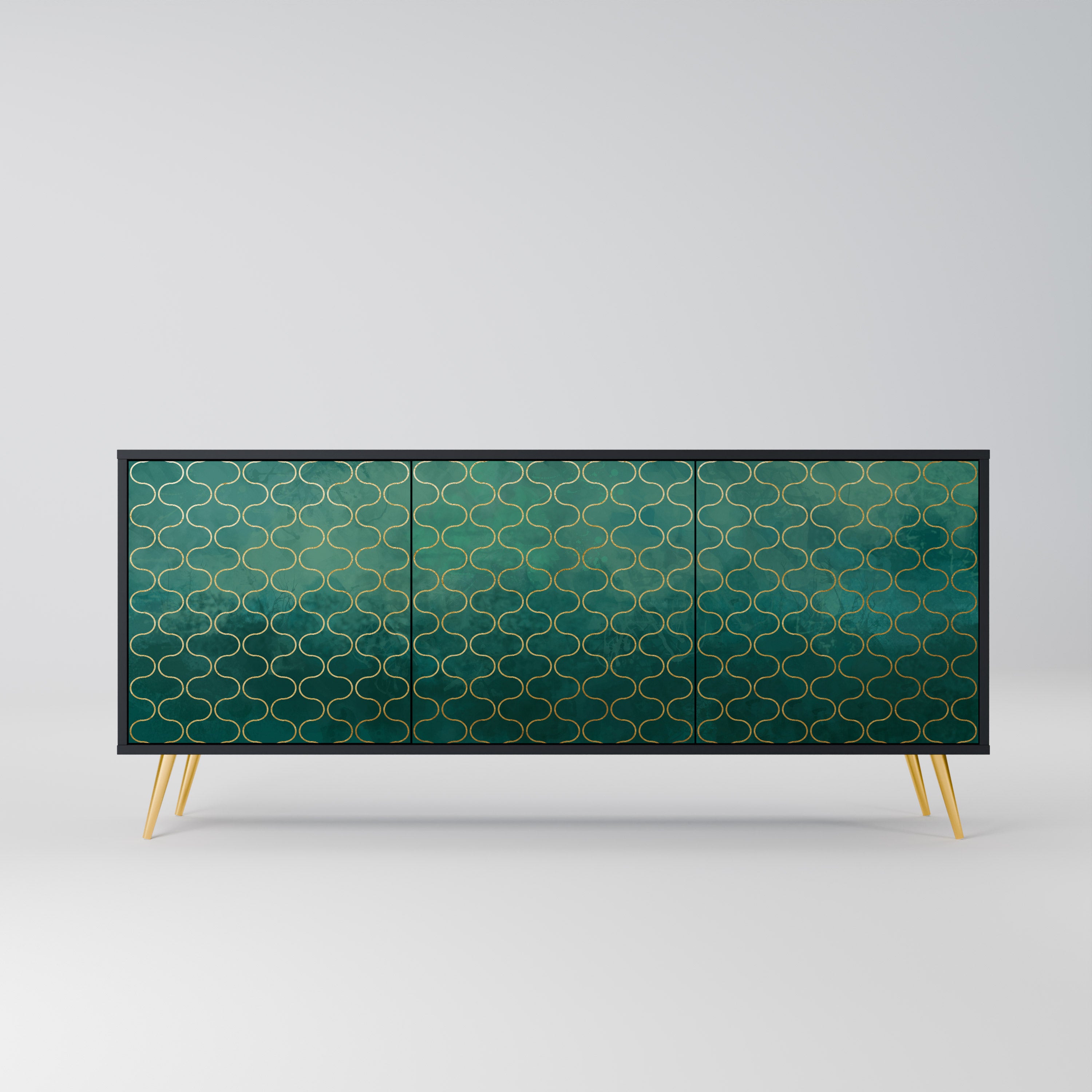 TESSELATED GREENERY 3-Door Sideboard in Black Finish
