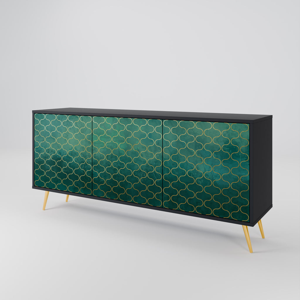 TESSELATED GREENERY 3-Door Sideboard in Black Finish