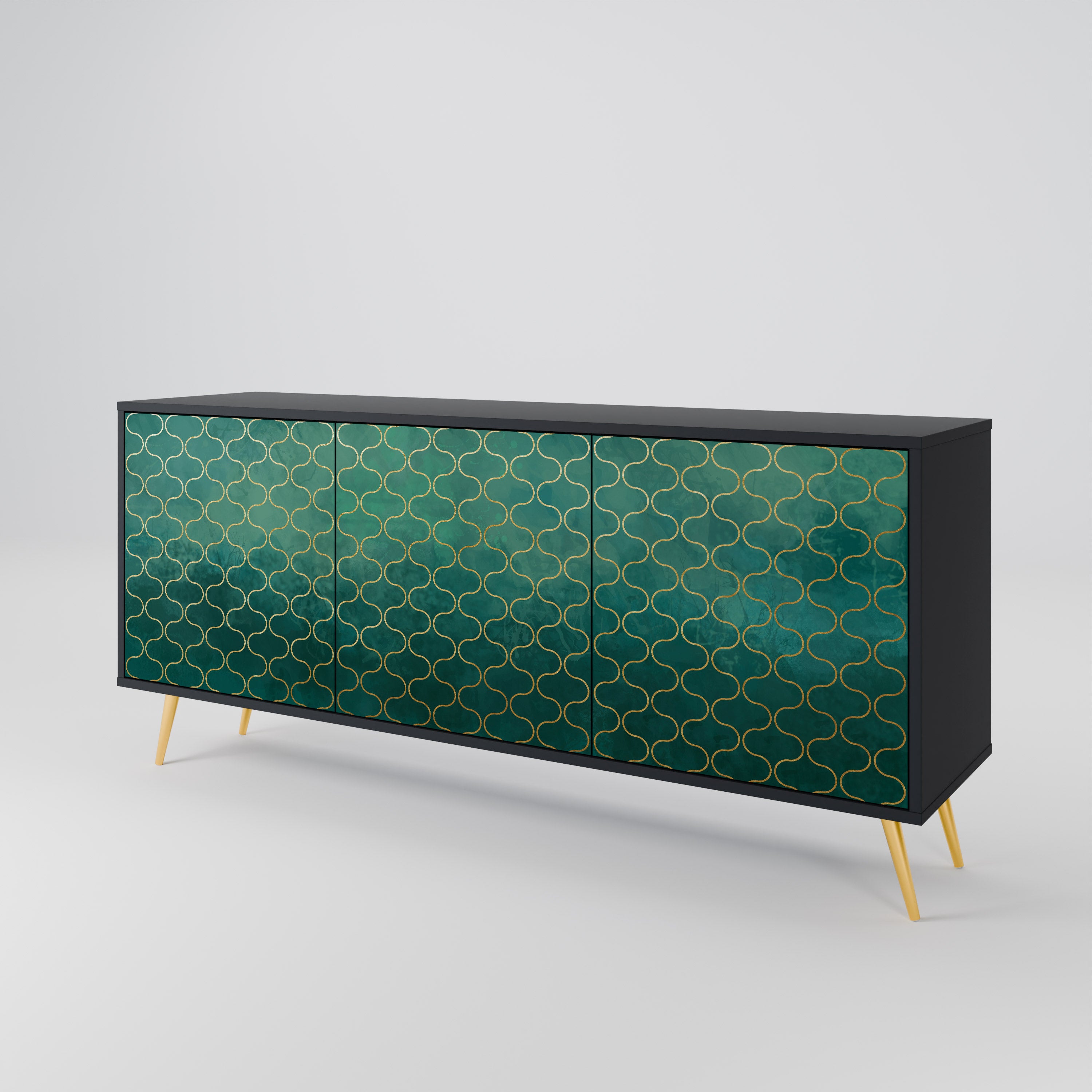 TESSELATED GREENERY 3-Door Sideboard in Black Finish