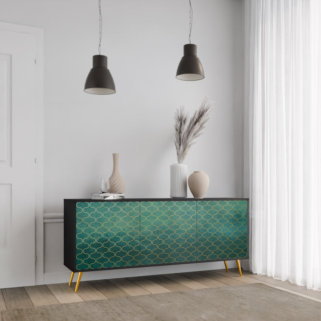 TESSELATED GREENERY 3-Door Sideboard in Black Finish