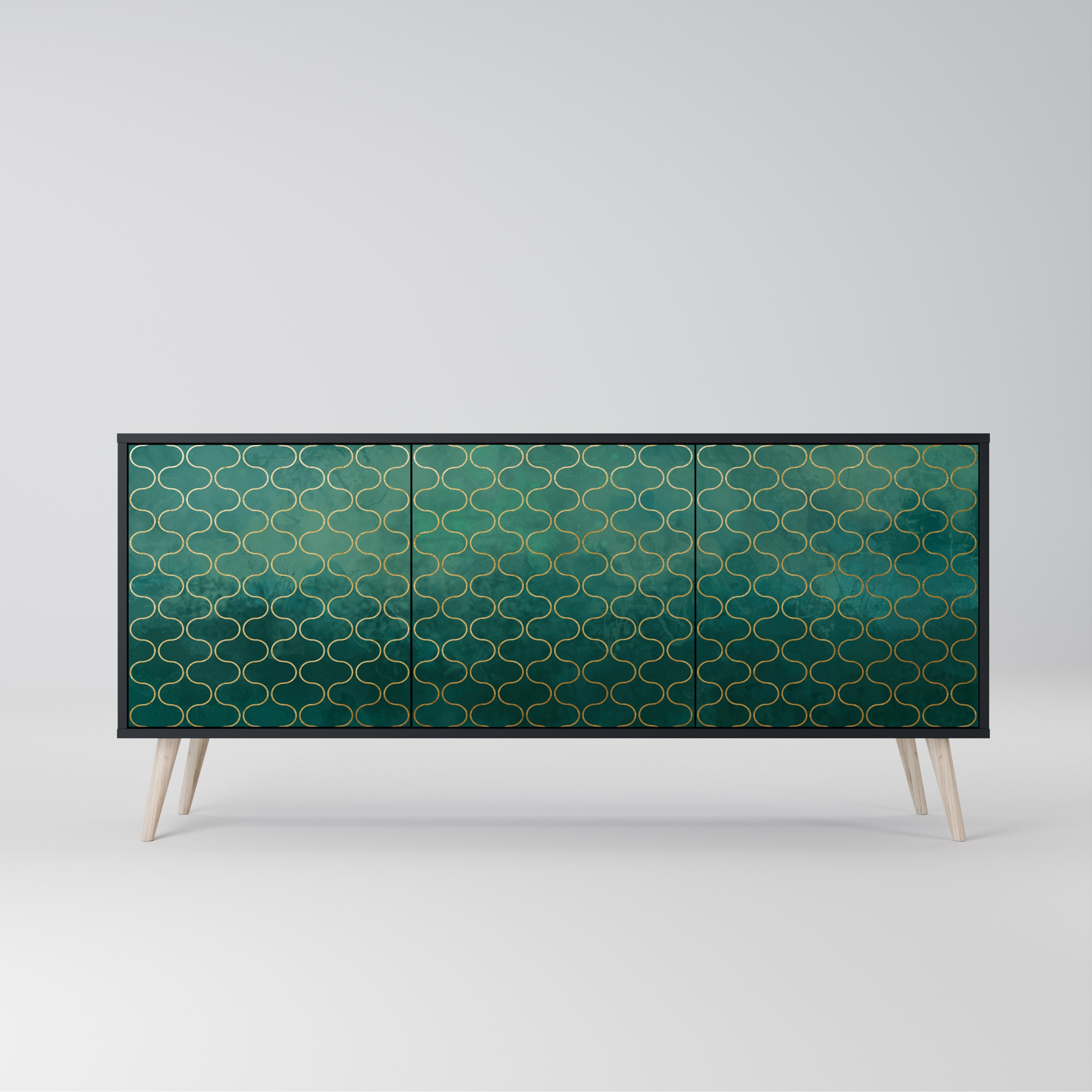 TESSELATED GREENERY 3-Door Sideboard in Black Finish