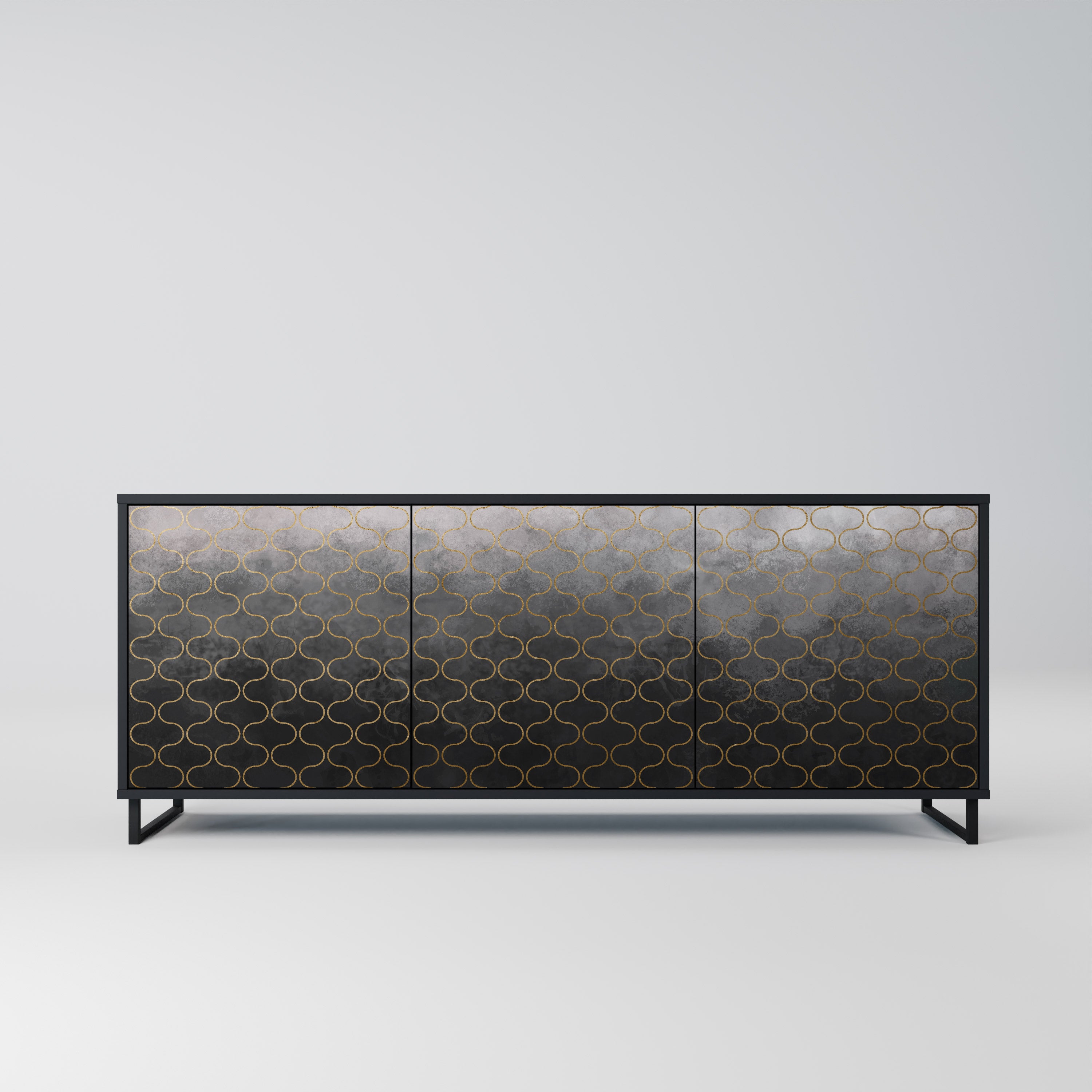 TESSELATED GRAYISH 3-Door Sideboard in Black Finish