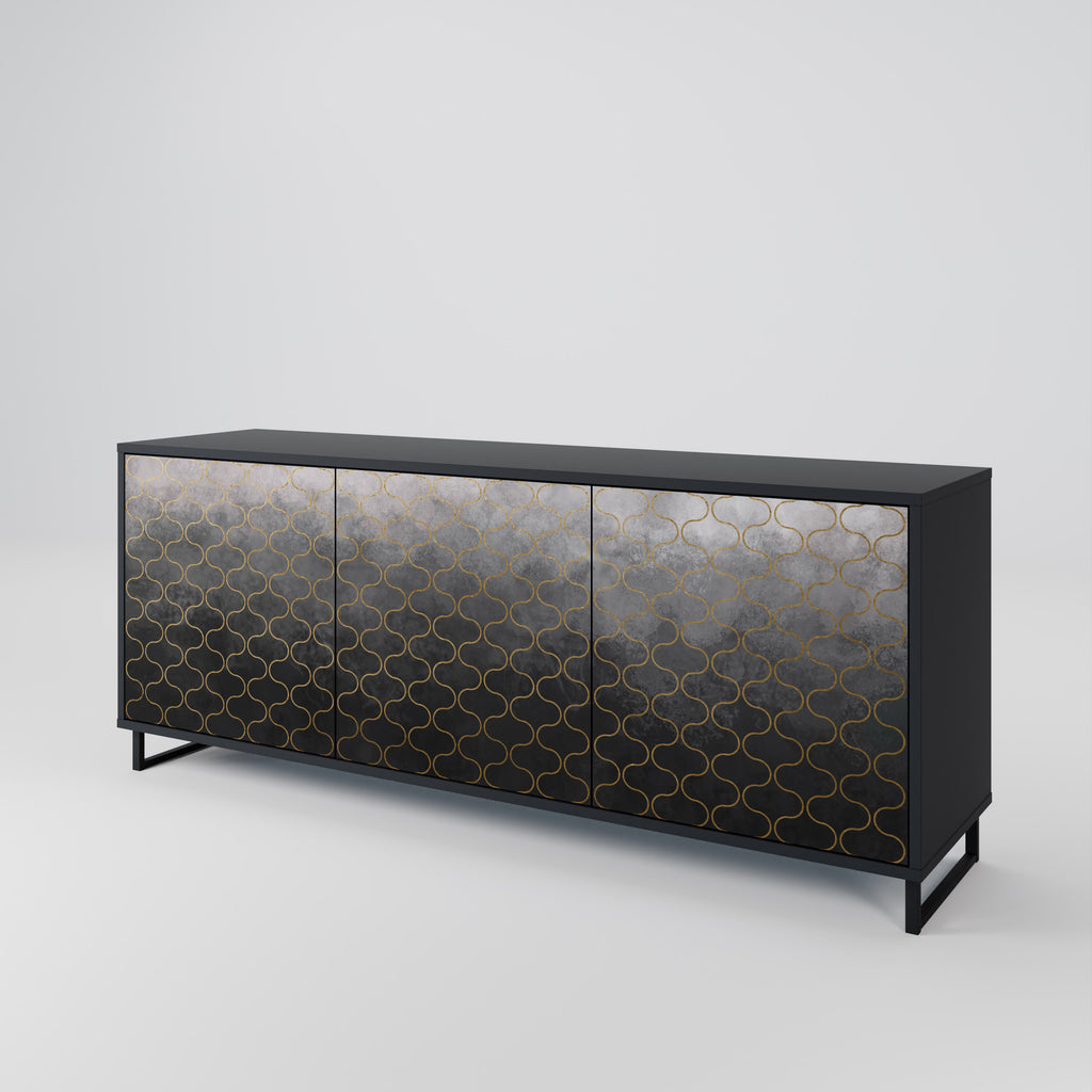 TESSELATED GRAYISH 3-Door Sideboard in Black Finish