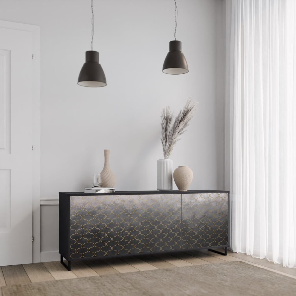TESSELATED GRAYISH 3-Door Sideboard in Black Finish