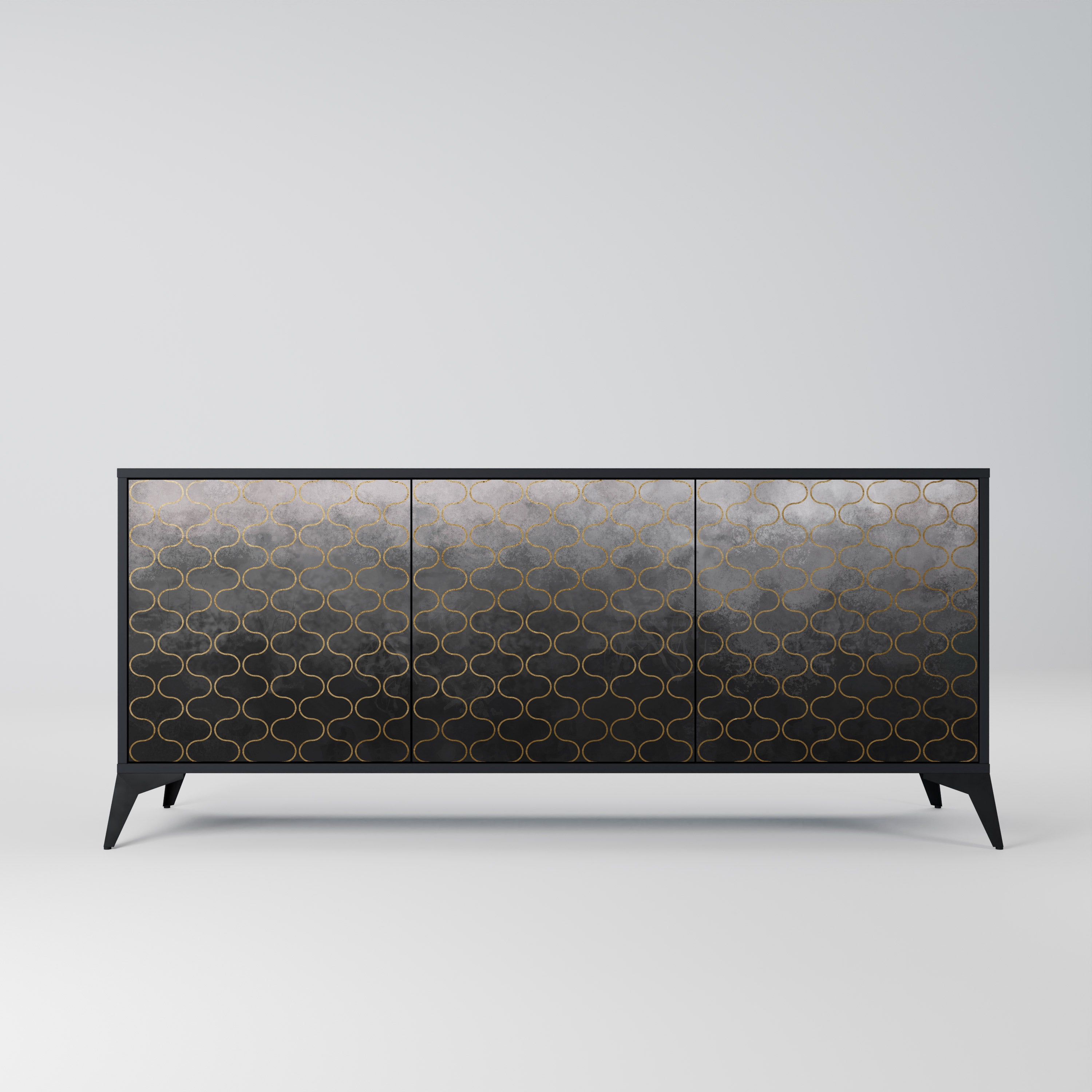 TESSELATED GRAYISH 3-Door Sideboard in Black Finish