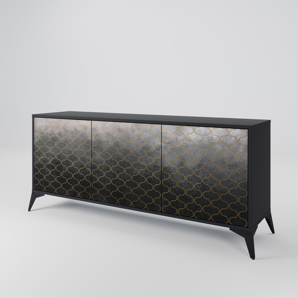TESSELATED GRAYISH 3-Door Sideboard in Black Finish