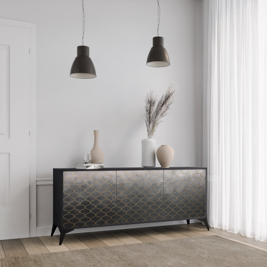 TESSELATED GRAYISH 3-Door Sideboard in Black Finish