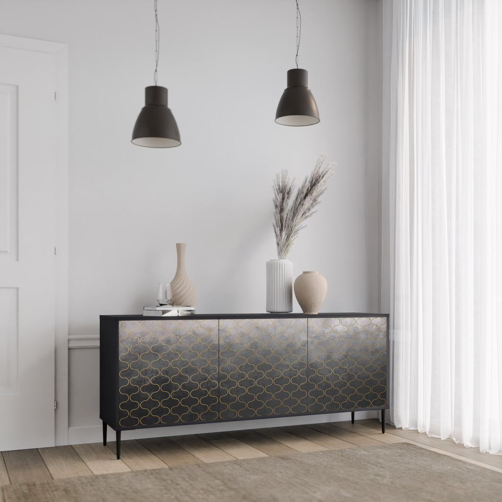 TESSELATED GRAYISH 3-Door Sideboard in Black Finish