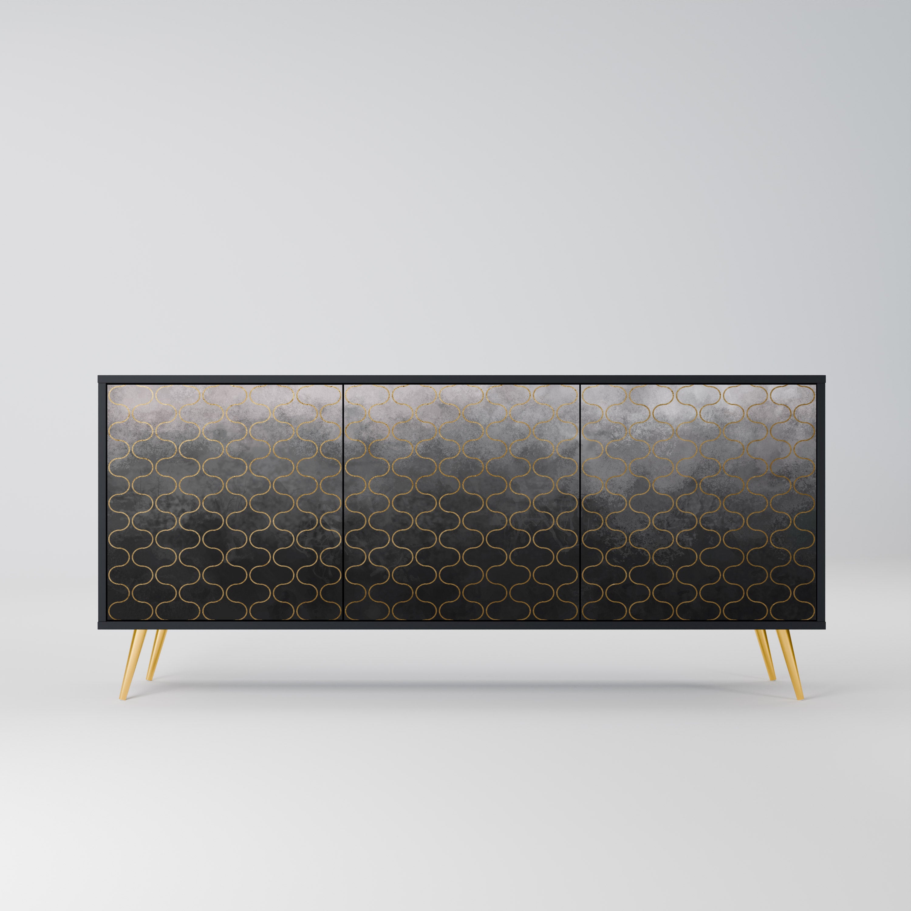 TESSELATED GRAYISH 3-Door Sideboard in Black Finish