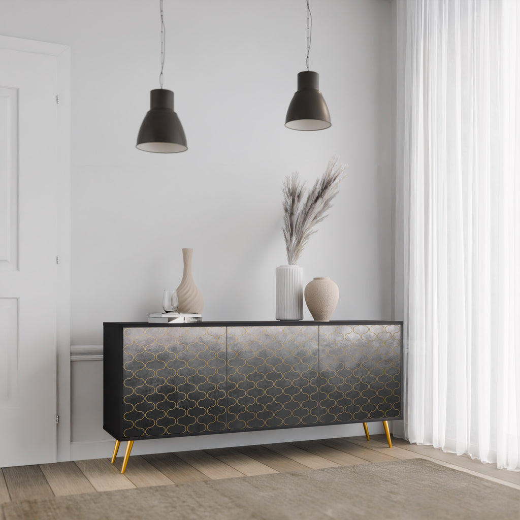 TESSELATED GRAYISH 3-Door Sideboard in Black Finish