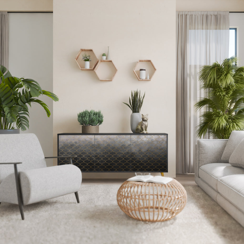 TESSELATED GRAYISH 3-Door Sideboard in Black Finish