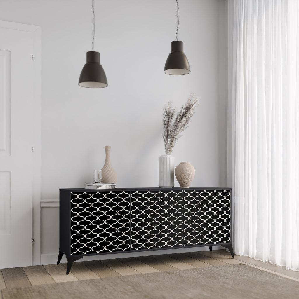 TESSELATED BLACKNESS 3-Door Sideboard in Black Finish