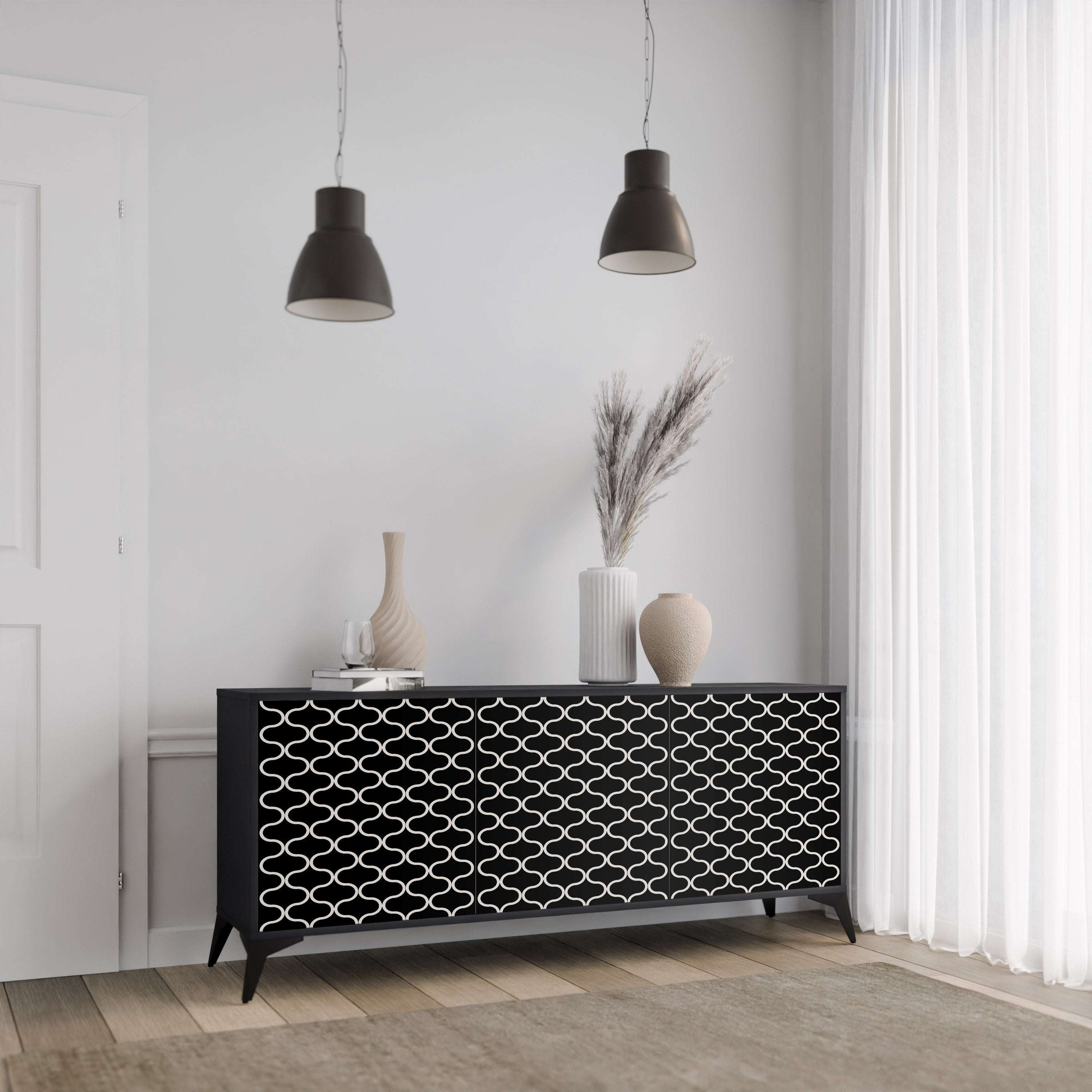 TESSELATED BLACKNESS 3-Door Sideboard in Black Finish