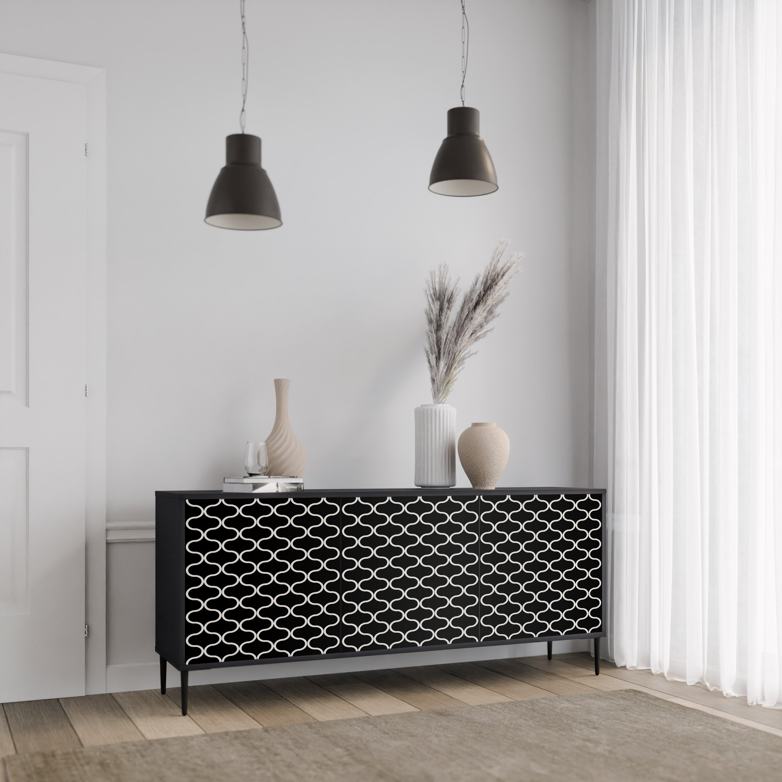 TESSELATED BLACKNESS 3-Door Sideboard in Black Finish