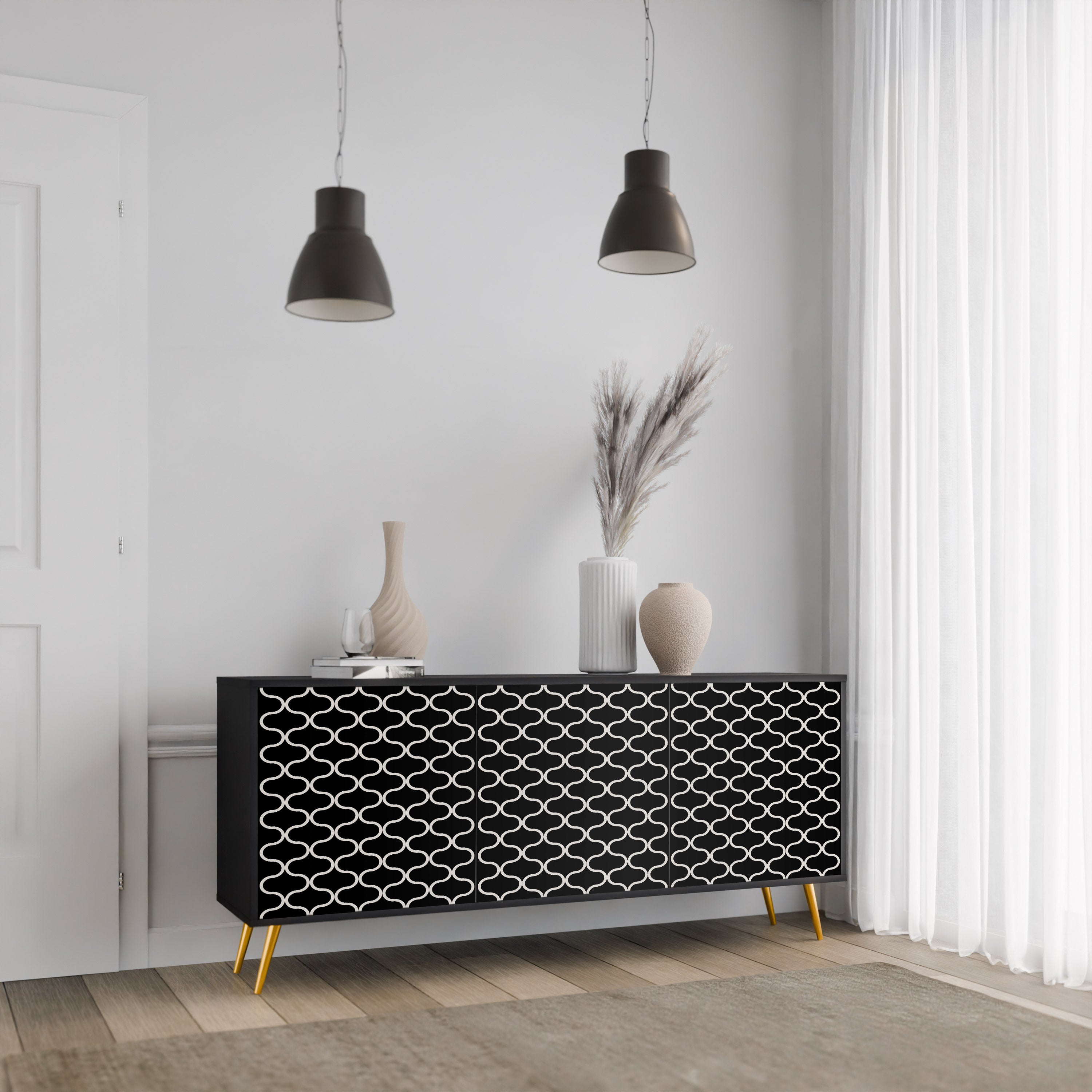 TESSELATED BLACKNESS 3-Door Sideboard in Black Finish