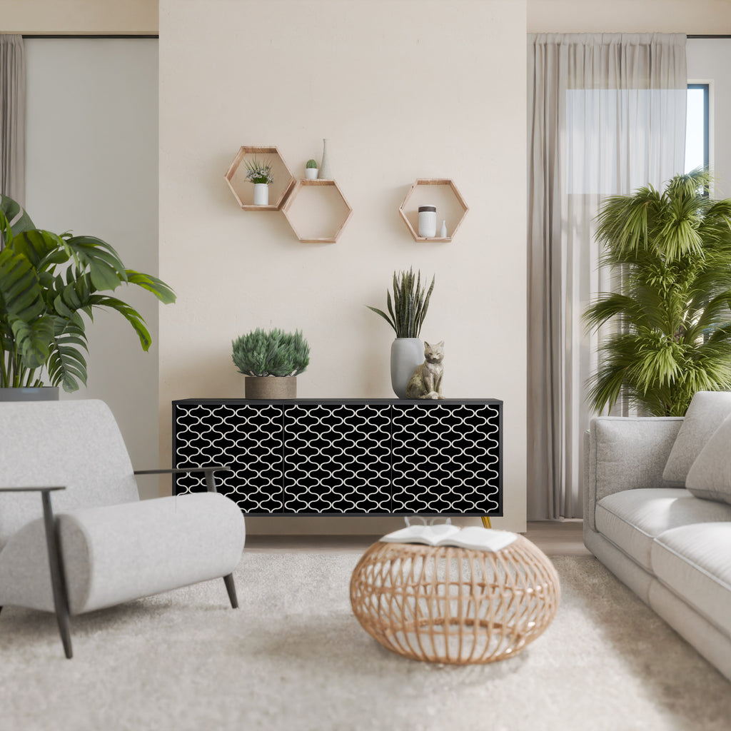 TESSELATED BLACKNESS 3-Door Sideboard in Black Finish