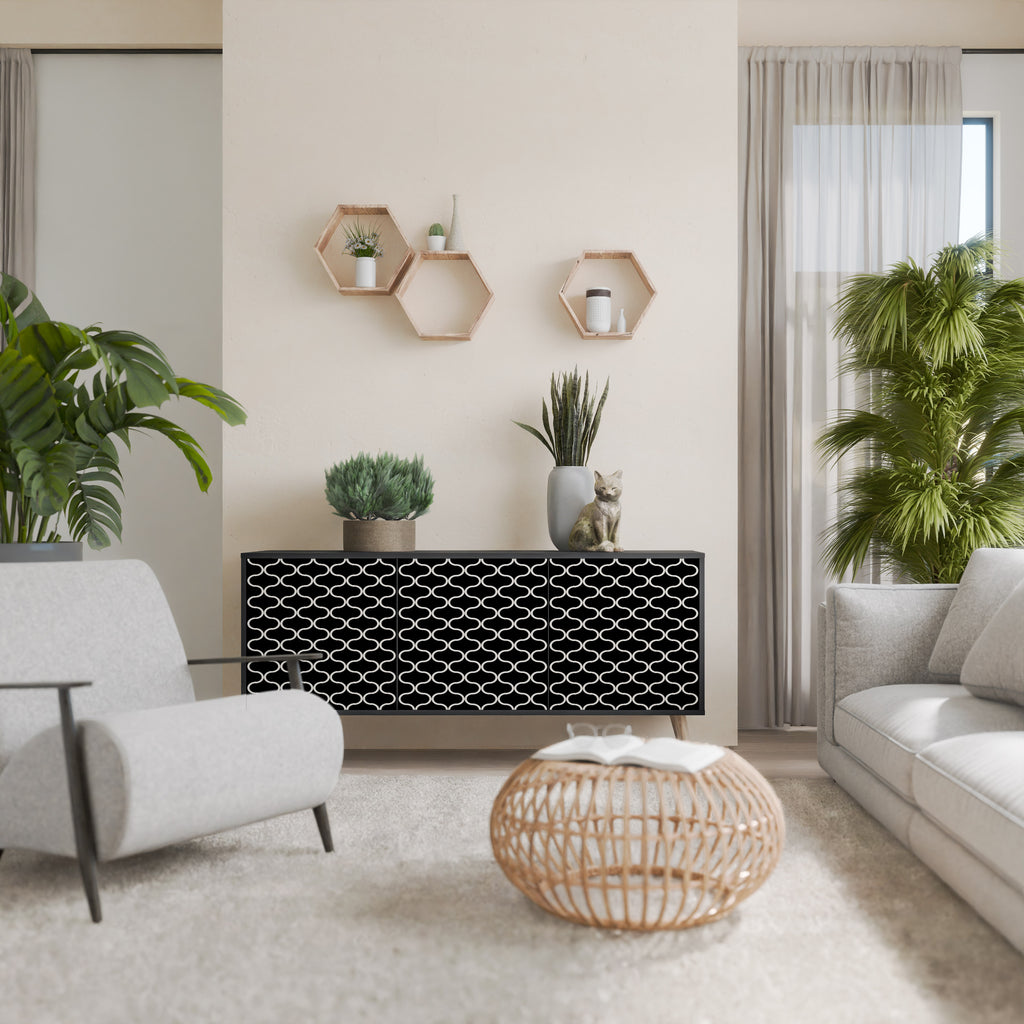 TESSELATED BLACKNESS 3-Door Sideboard in Black Finish