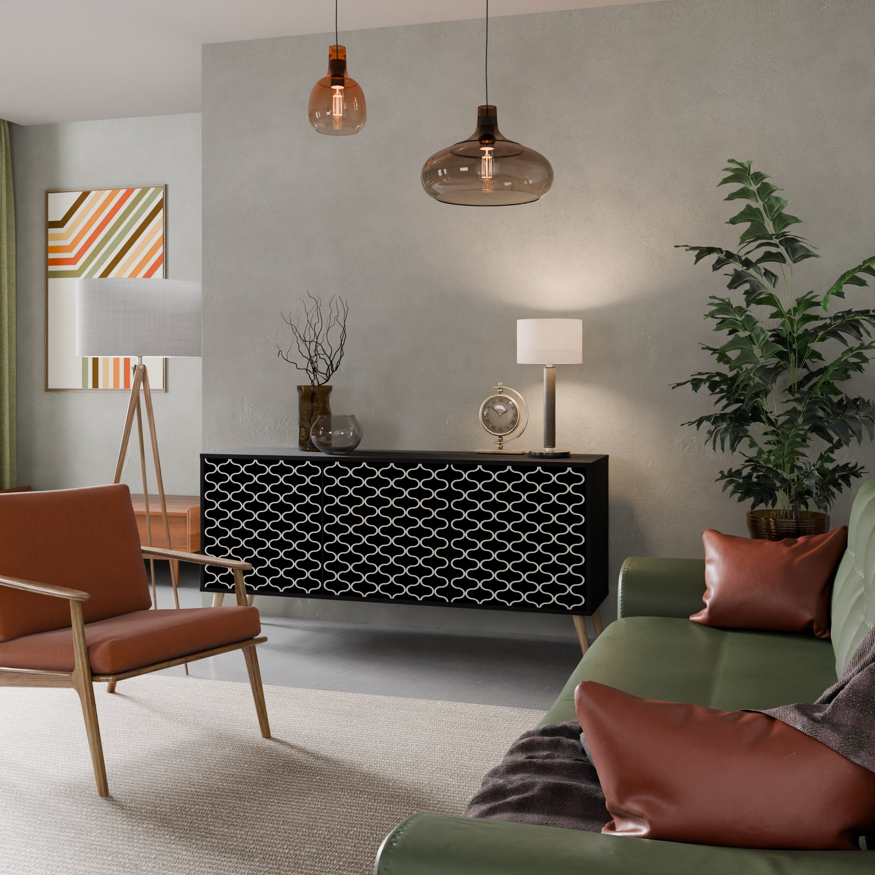 TESSELATED BLACKNESS 3-Door Sideboard in Black Finish