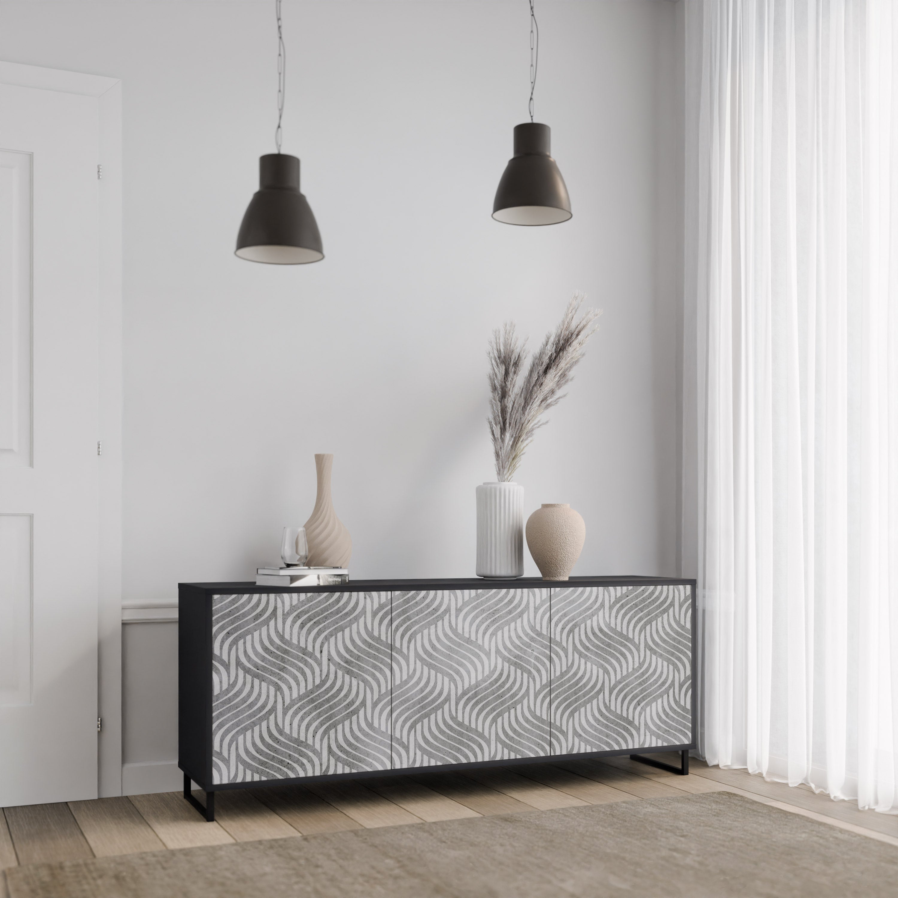 CONCRETE MOVEMENT 3-Door Sideboard in Black Finish