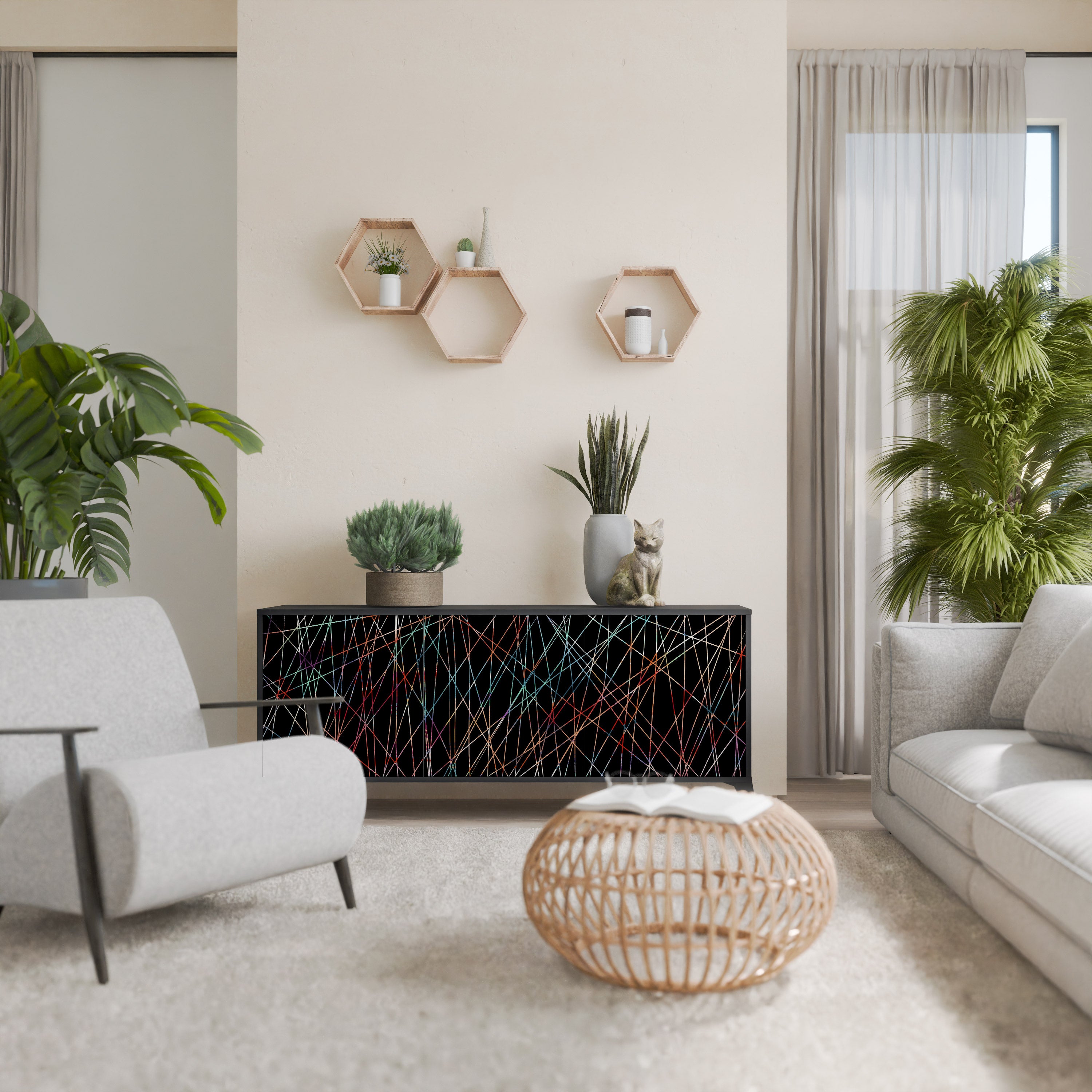 LUMINOUS SNARE 3-Door Sideboard in Black Finish