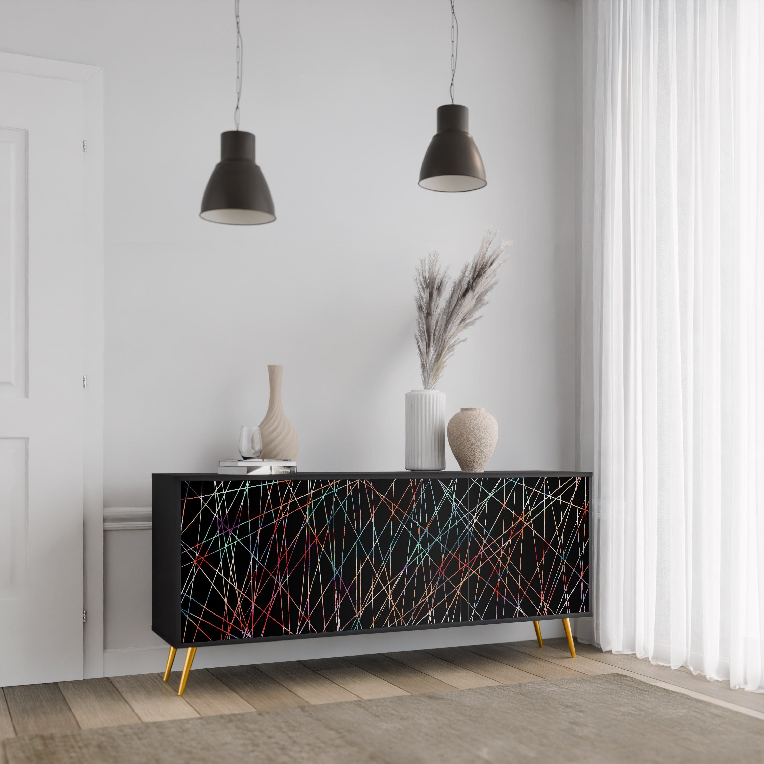 LUMINOUS SNARE 3-Door Sideboard in Black Finish