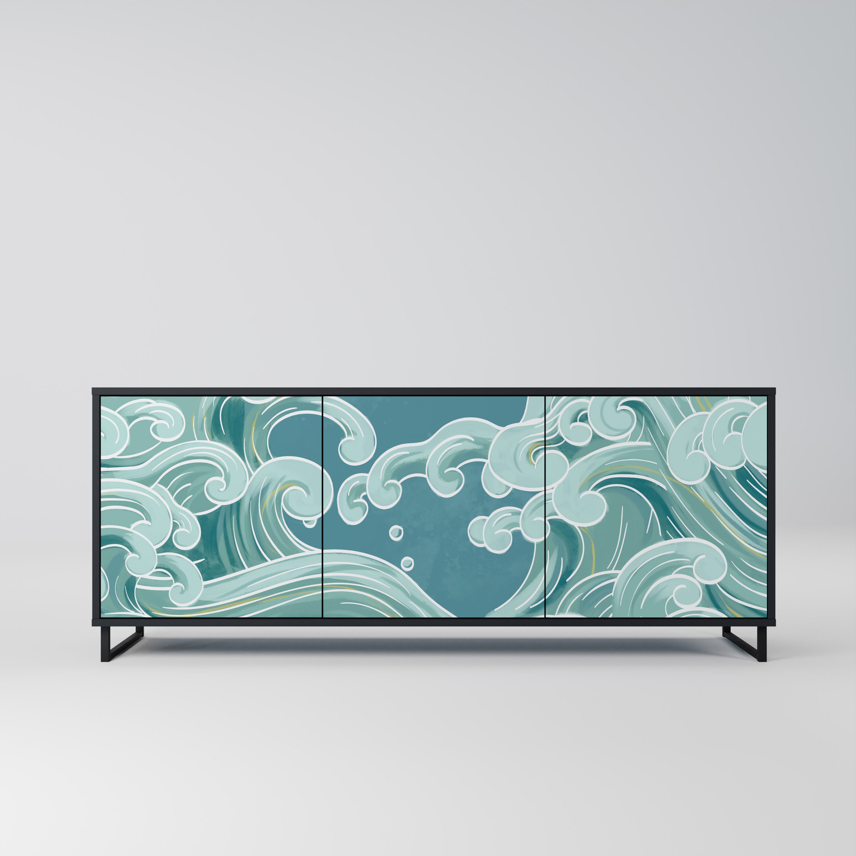 ASIAN SWAY 3-Door Sideboard in Black Finish