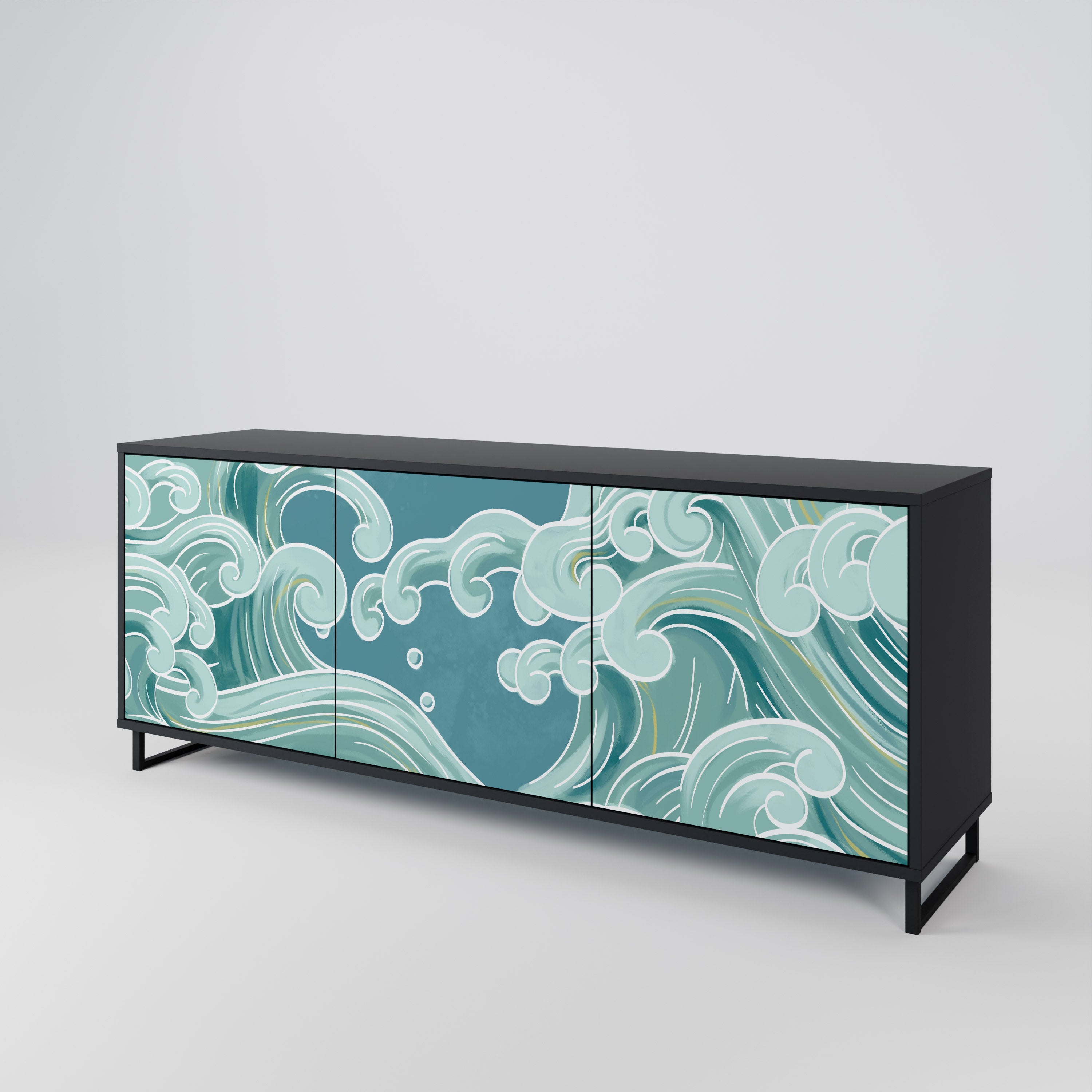 ASIAN SWAY 3-Door Sideboard in Black Finish
