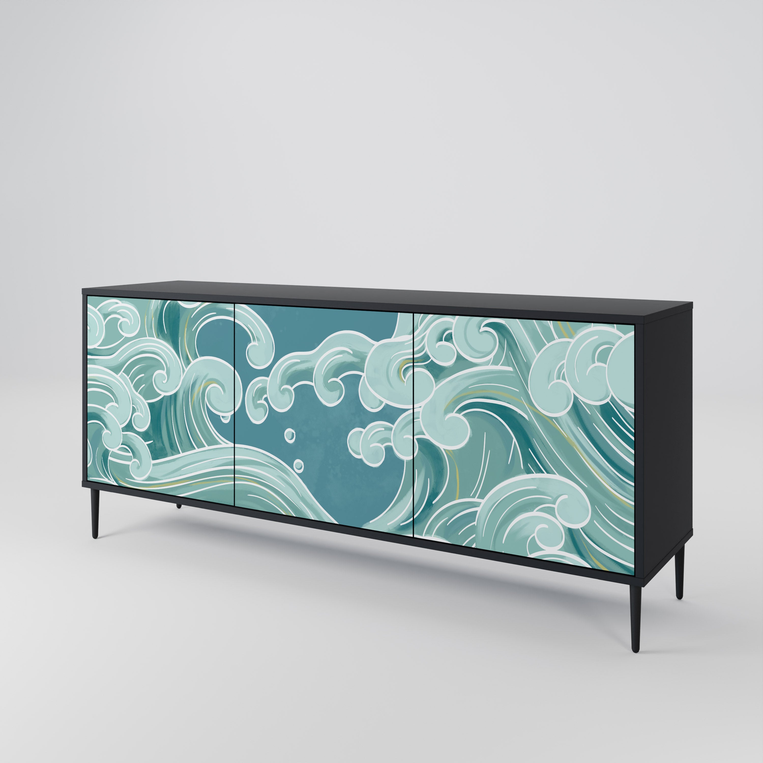 ASIAN SWAY 3-Door Sideboard in Black Finish
