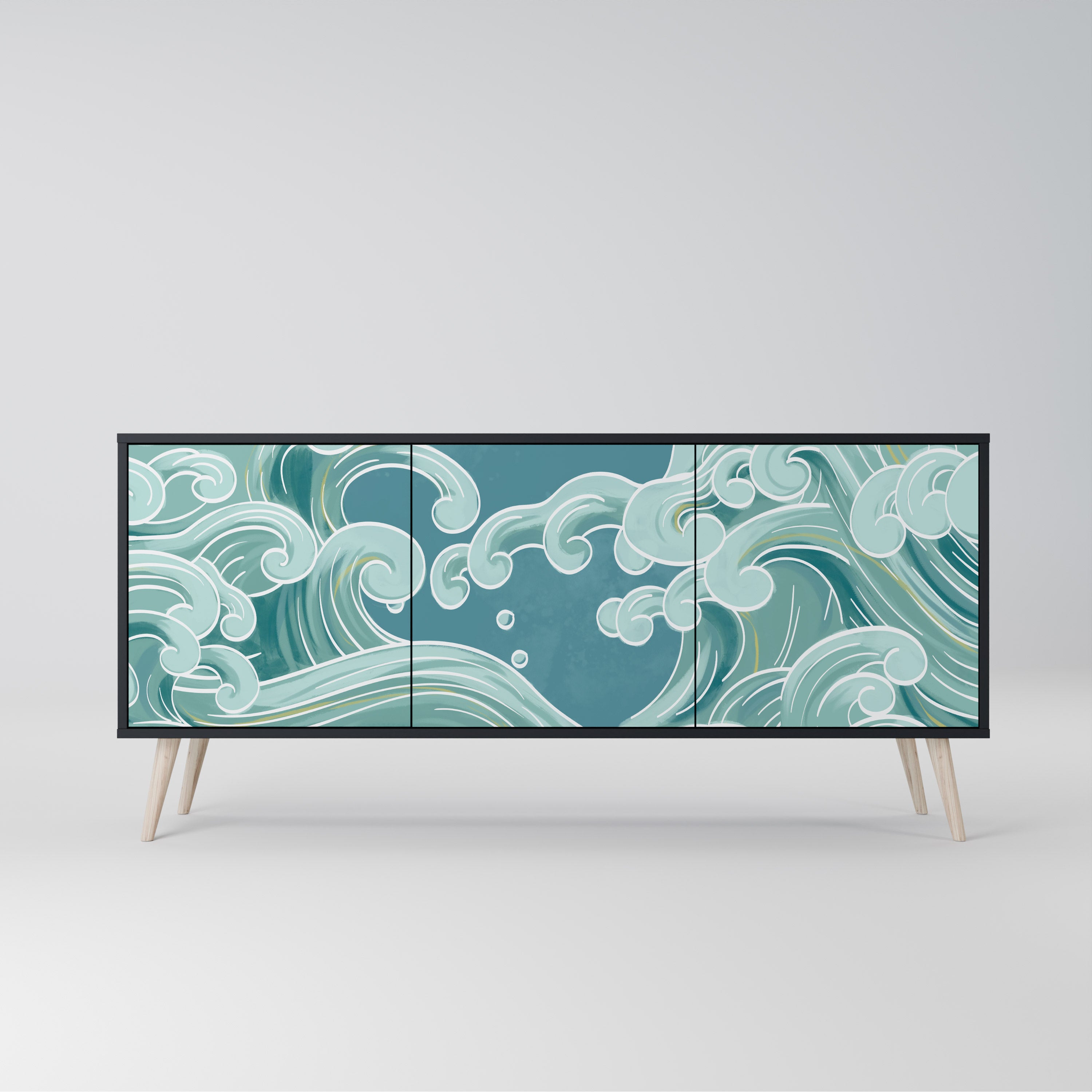 ASIAN SWAY 3-Door Sideboard in Black Finish