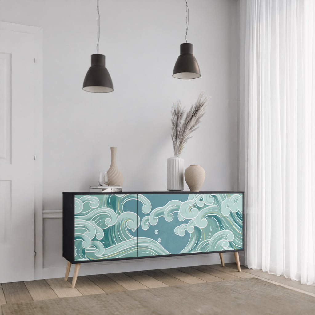 ASIAN SWAY 3-Door Sideboard in Black Finish