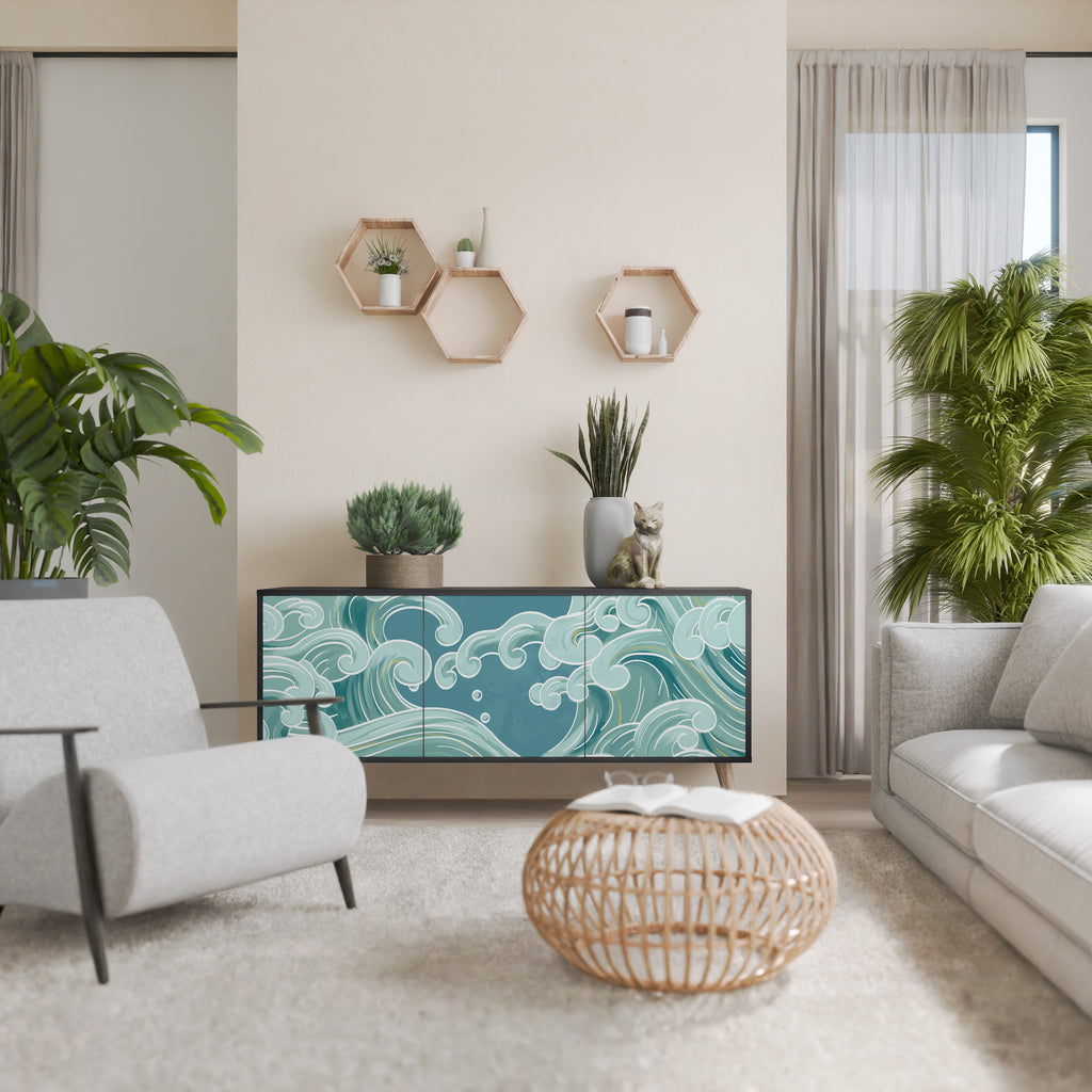 ASIAN SWAY 3-Door Sideboard in Black Finish