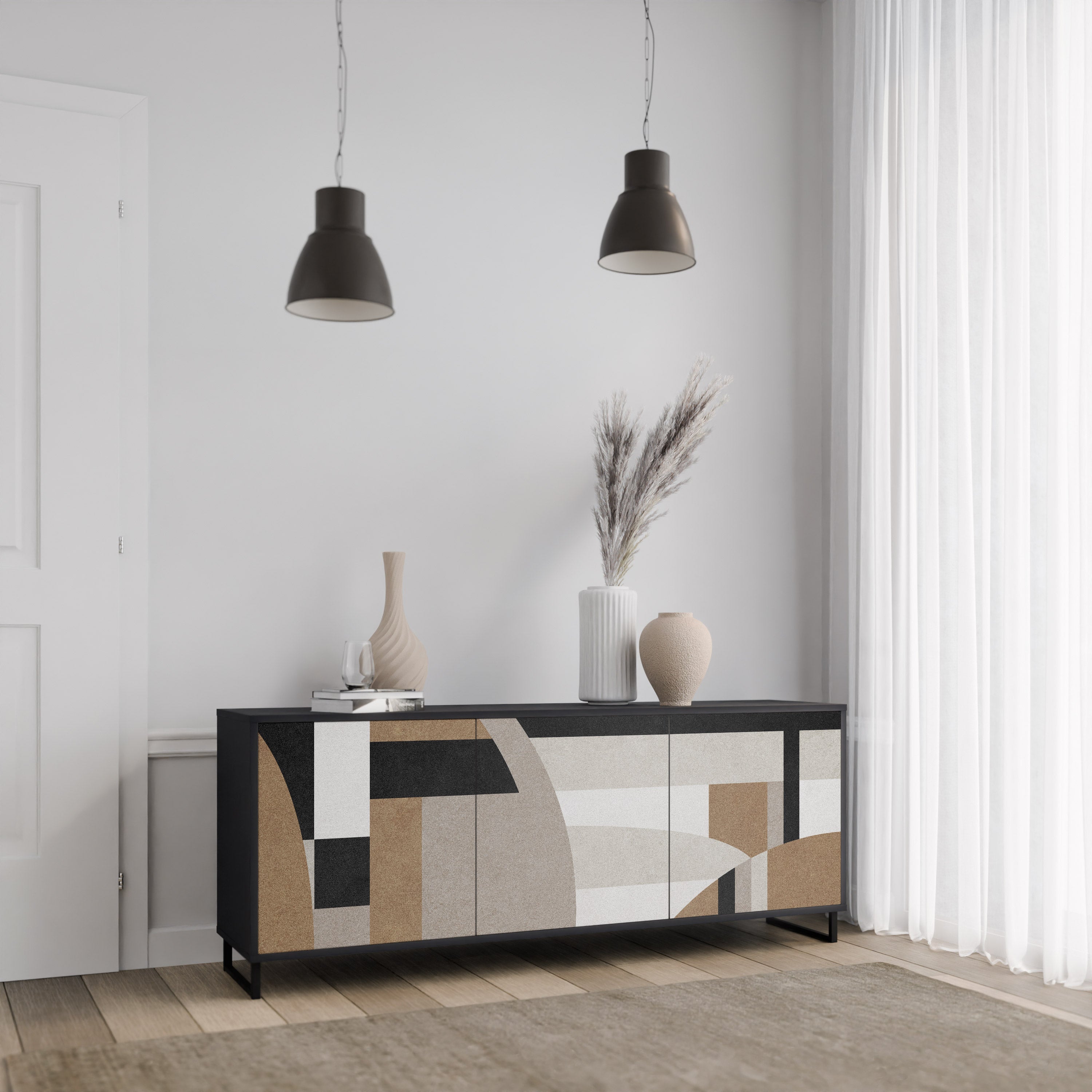DELICATE MEMENTO 3-Door Sideboard in Black Finish