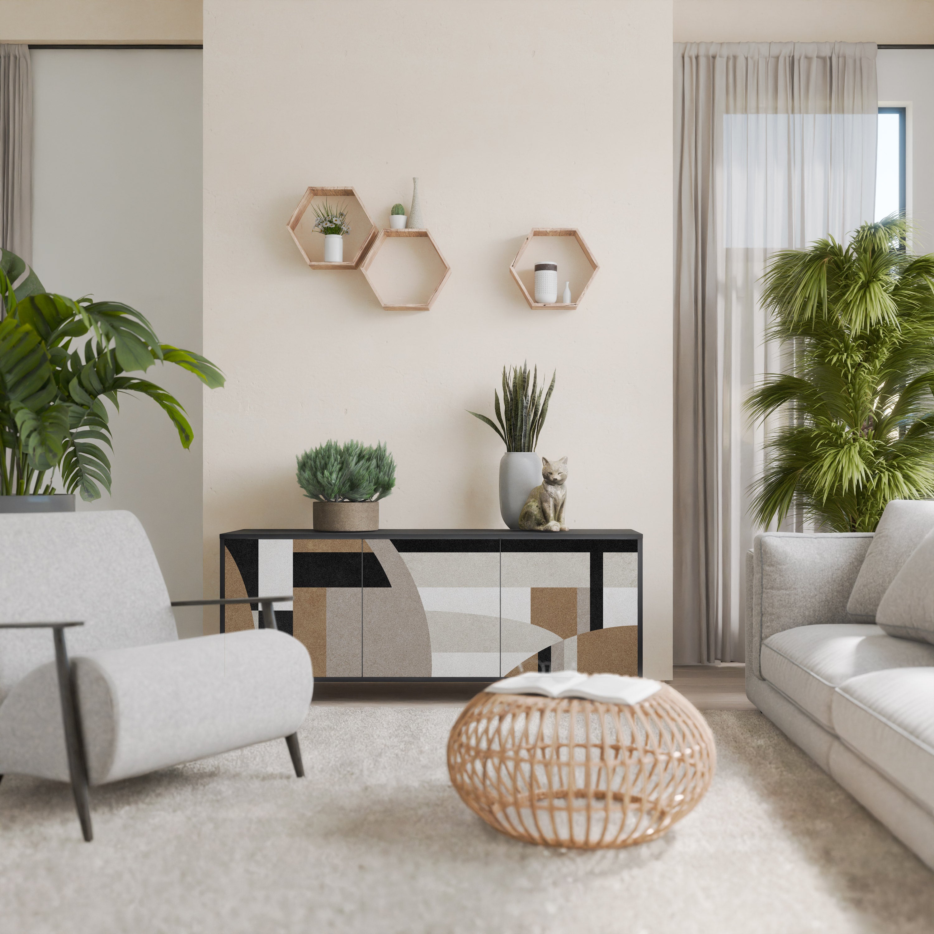 DELICATE MEMENTO 3-Door Sideboard in Black Finish