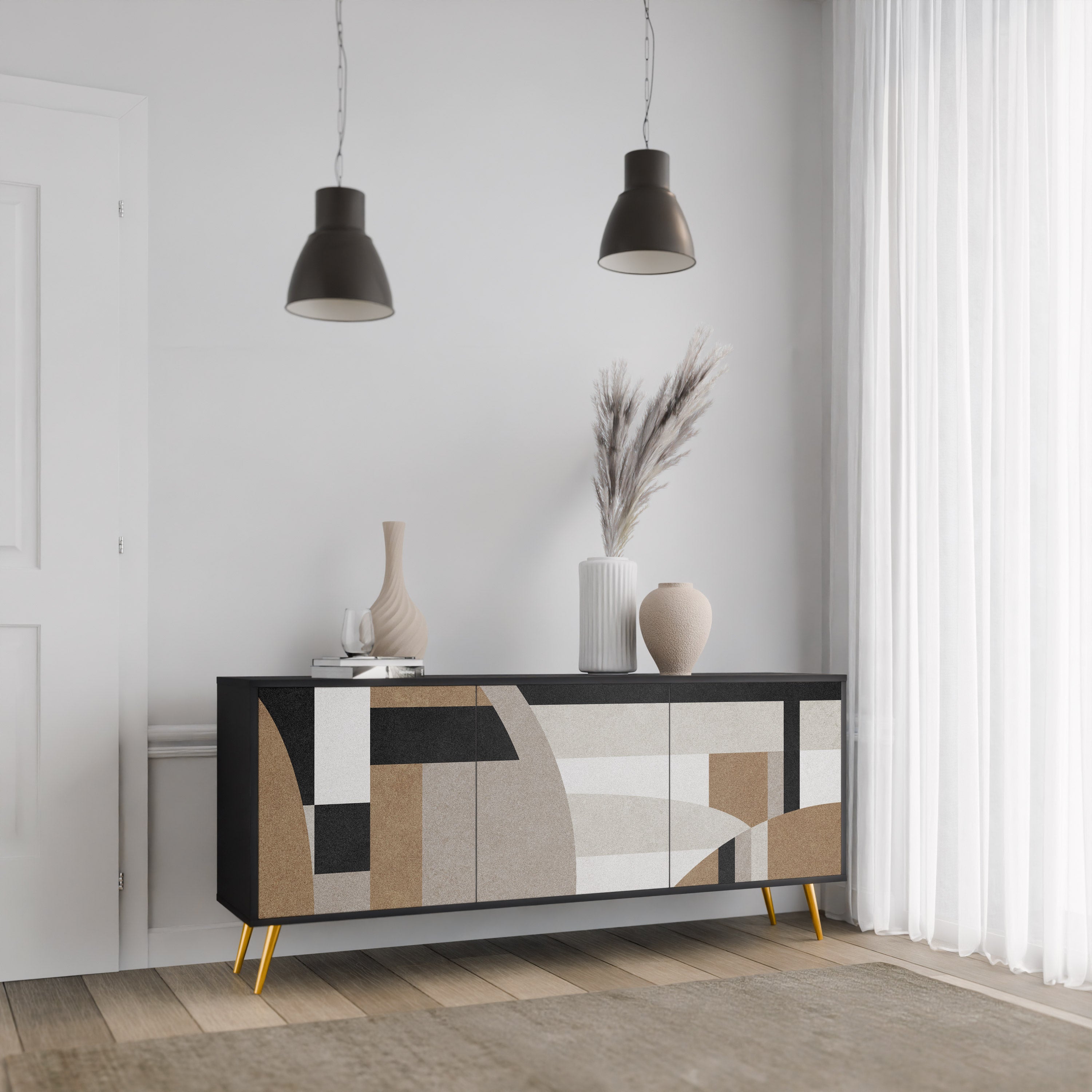 DELICATE MEMENTO 3-Door Sideboard in Black Finish