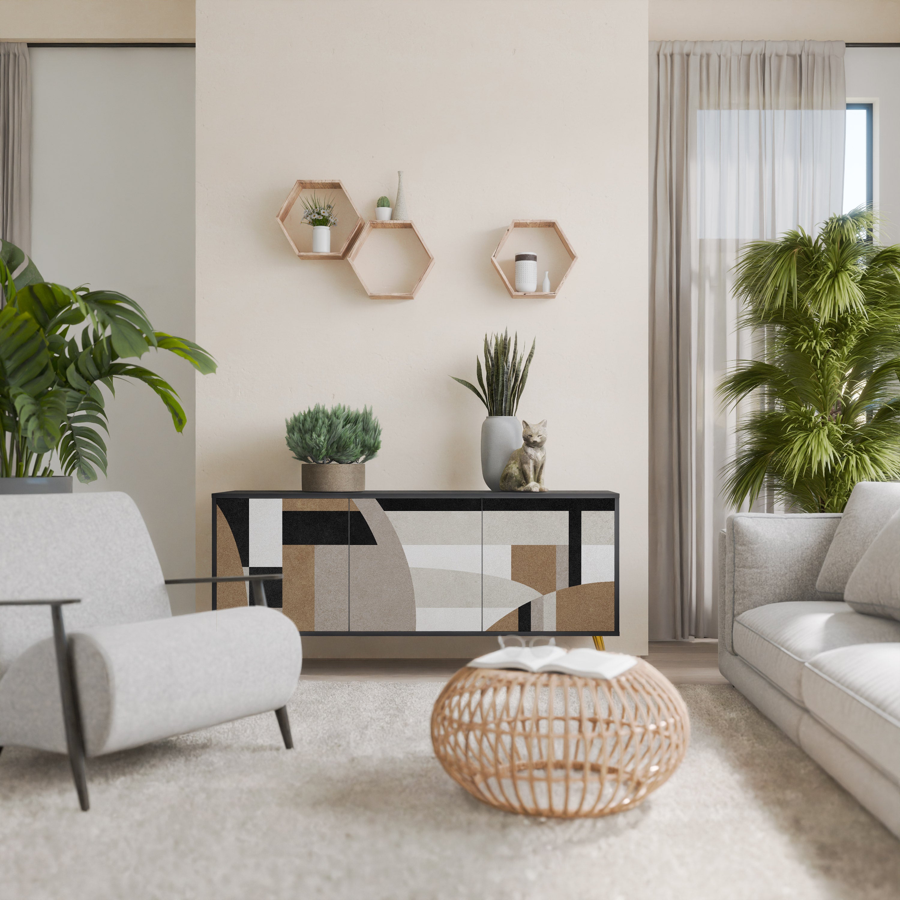 DELICATE MEMENTO 3-Door Sideboard in Black Finish